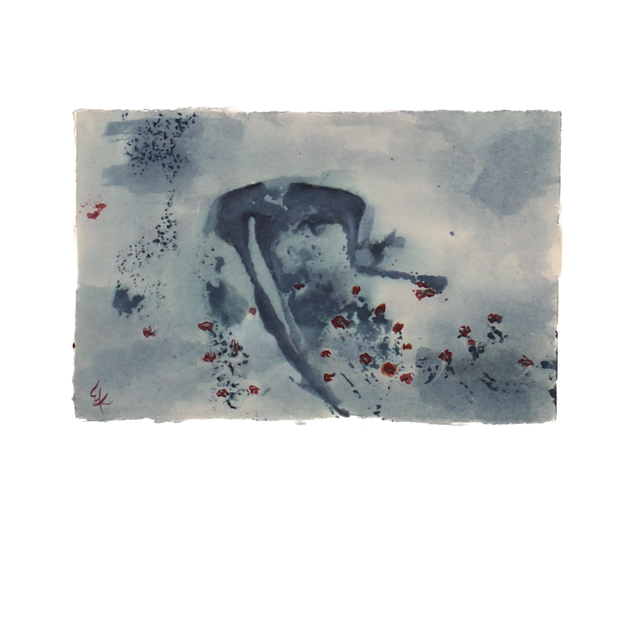 El comienzo de florecer, 2025. Mixed media on paper - 11 x 16.5 cm