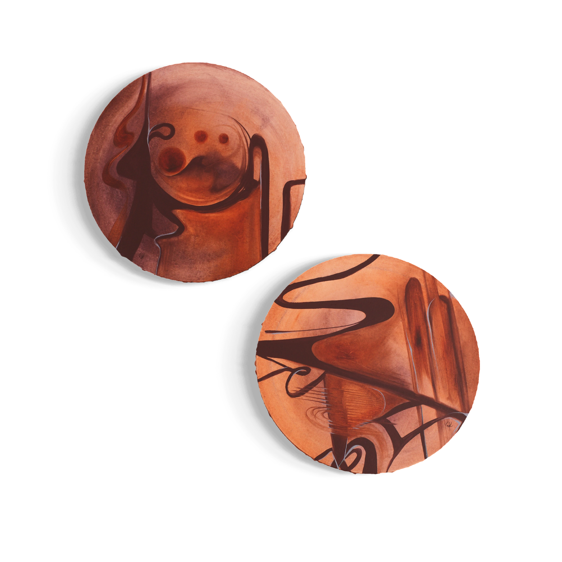 El camino no es recto, 2025. Oil on canvas - diptic 30 cm diameter each