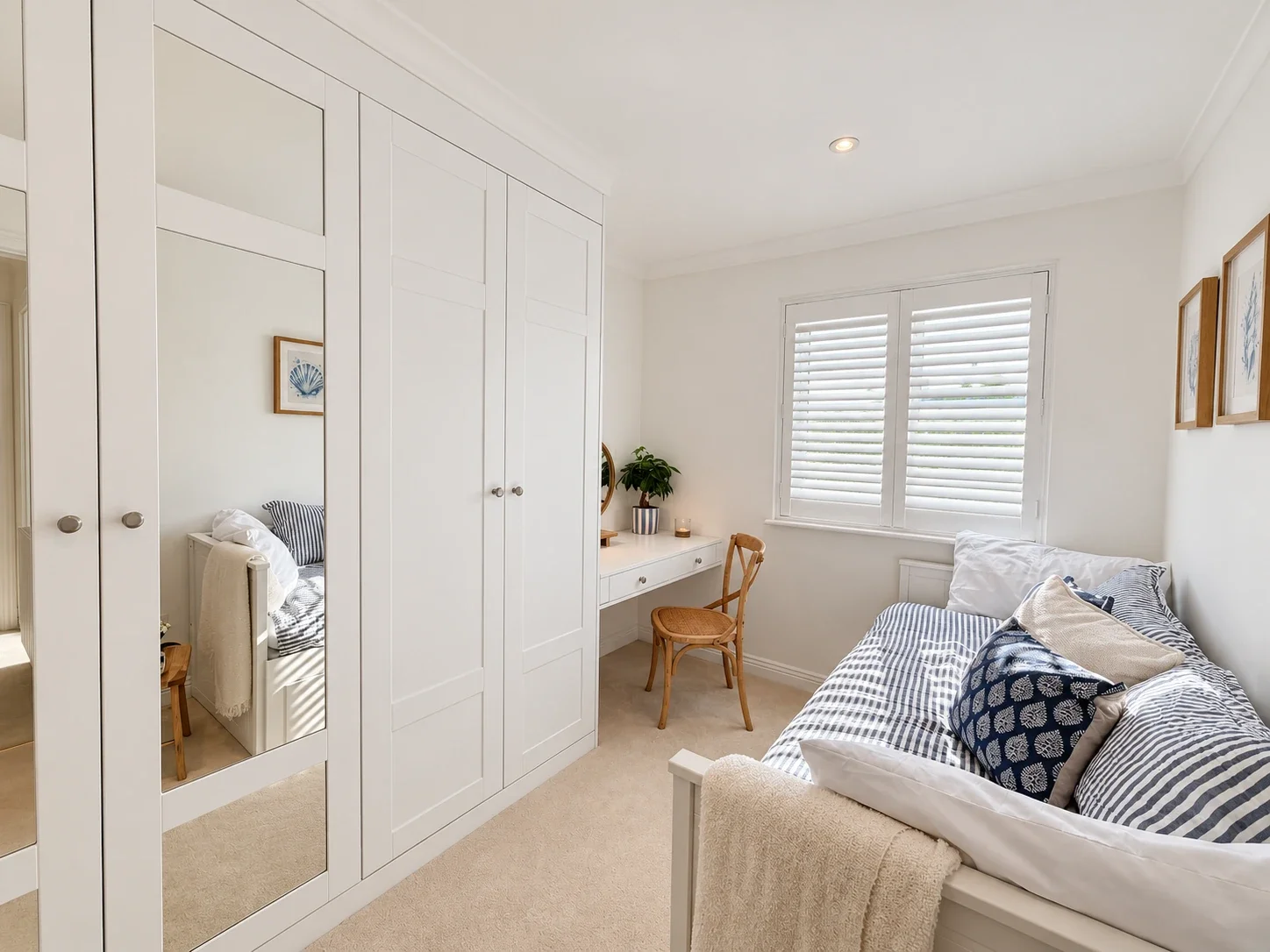 An Elegant Guest Bedroom with White Shaker Fitted Wardrobes in Rustington