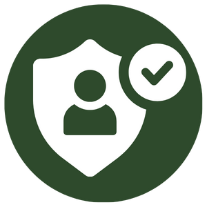 Icon of a person inside a shield with a checkmark, representing security or verification