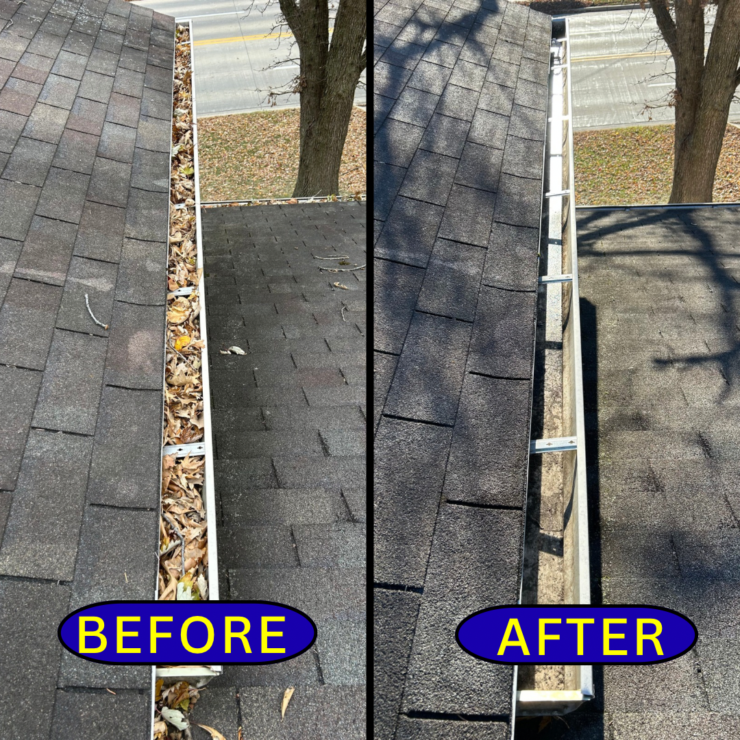 before and after of gutter cleaning in Central Illinois