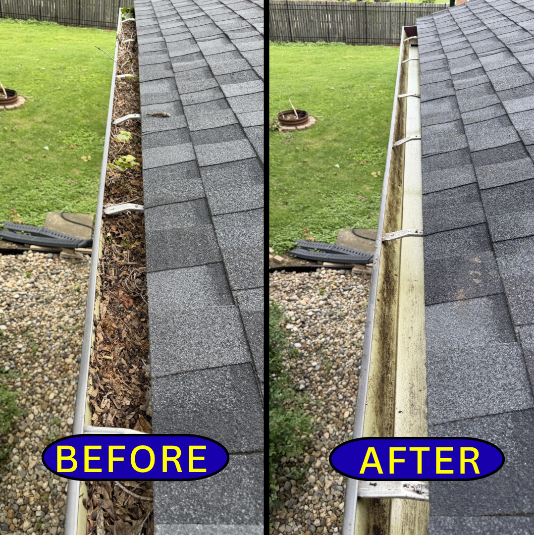 gutter clogged by leaves professionally cleaned by FastFlow Gutter Cleaning