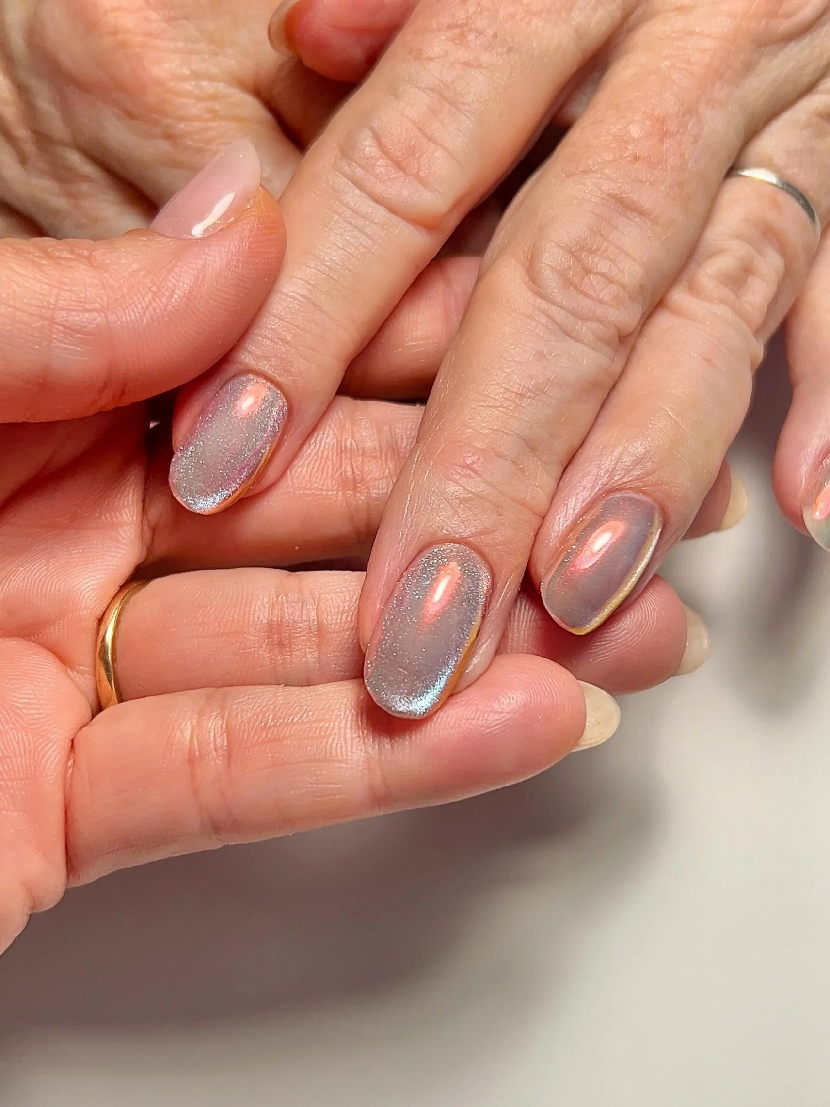 Going through my photos and forgot about these little beauties!! How pretty! 🤩 

💅- Structured Russian Mani + cat eye + chrome

#russianmanicure #hardgel #nailsart #longbeachnails #longbeachnailtech