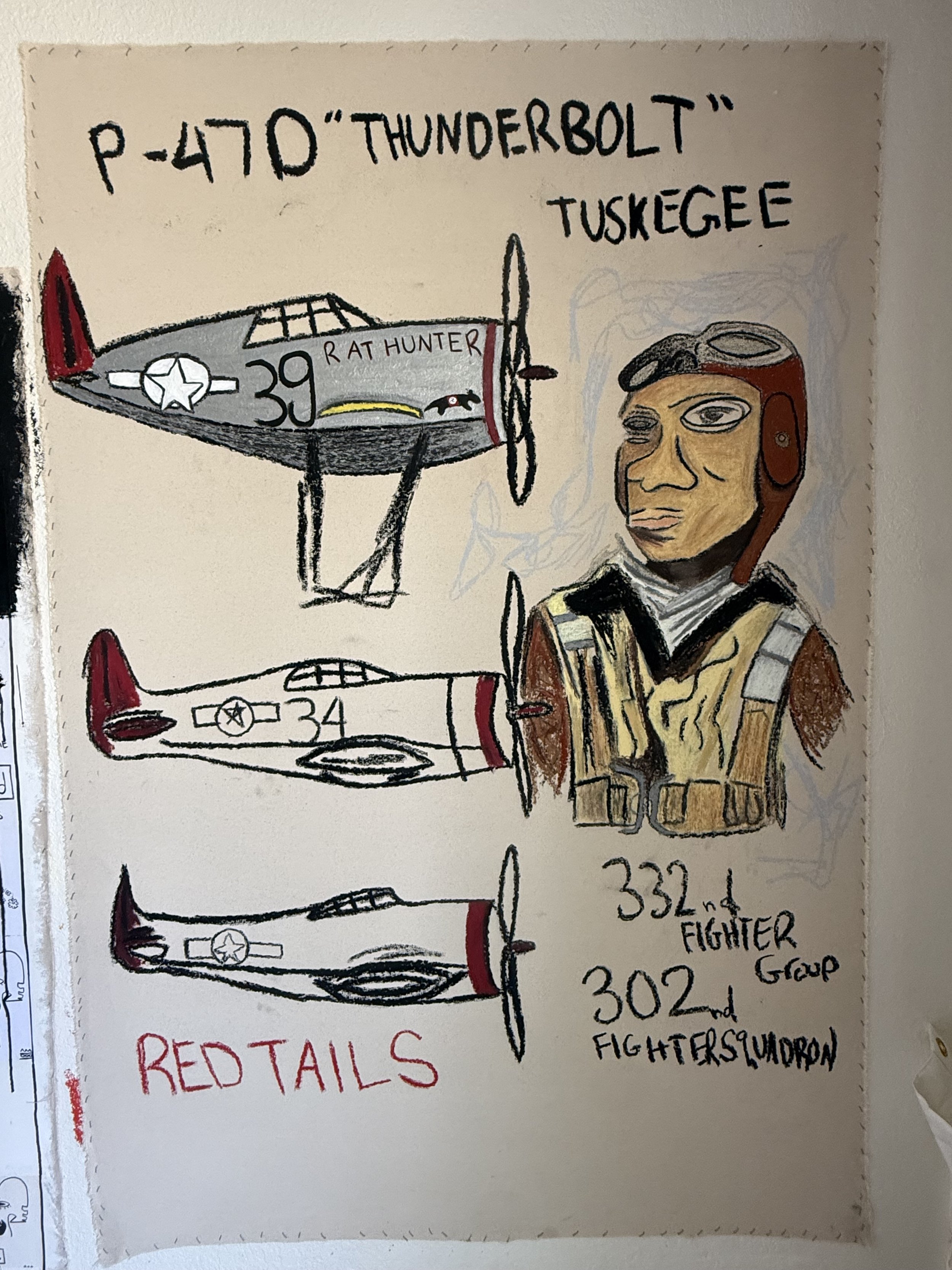 RED TAILS: Tuskegee Airmen Oil pastel on canvas 2026