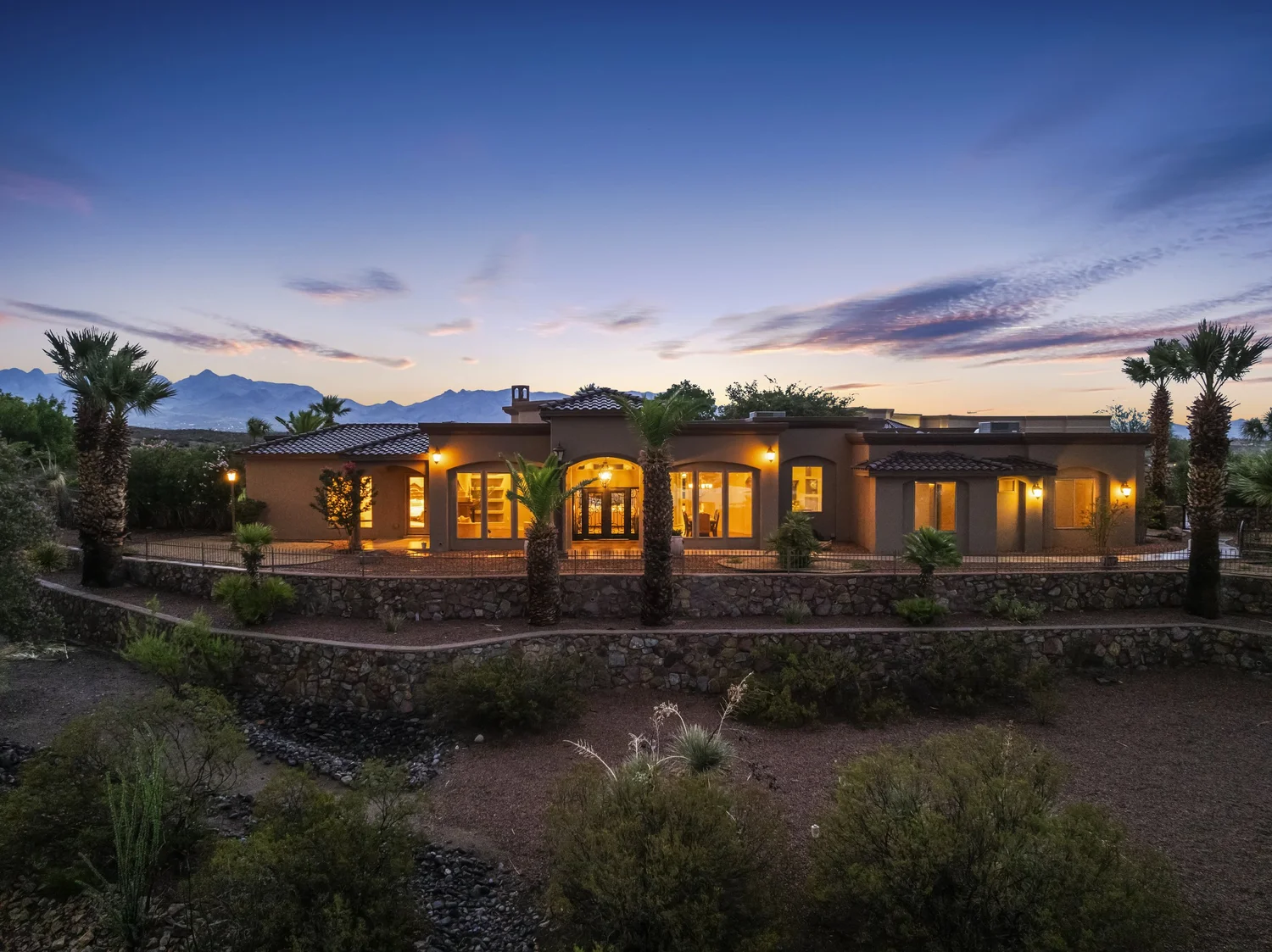 Desert home at twilight