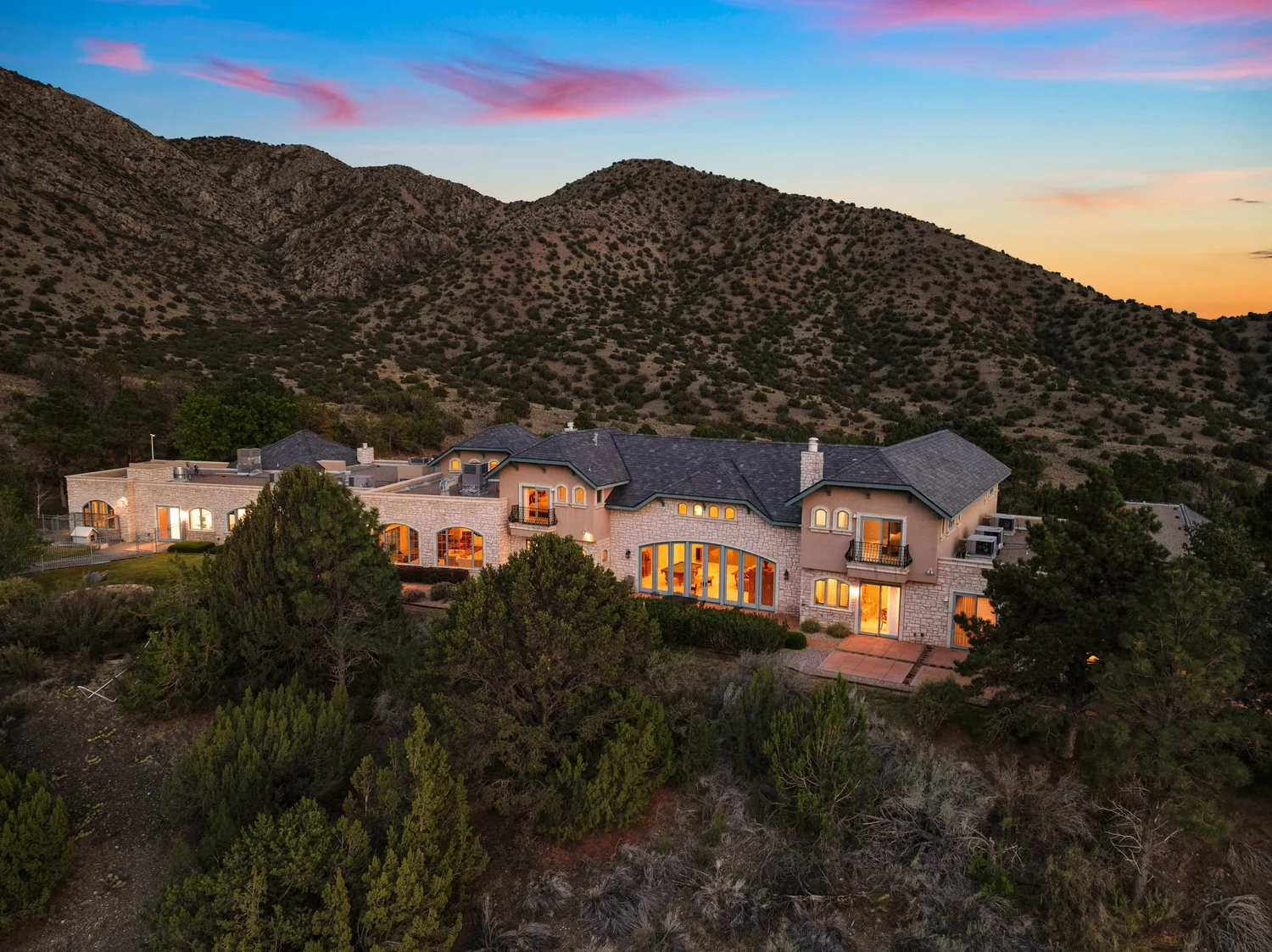 Luxury estate at dusk