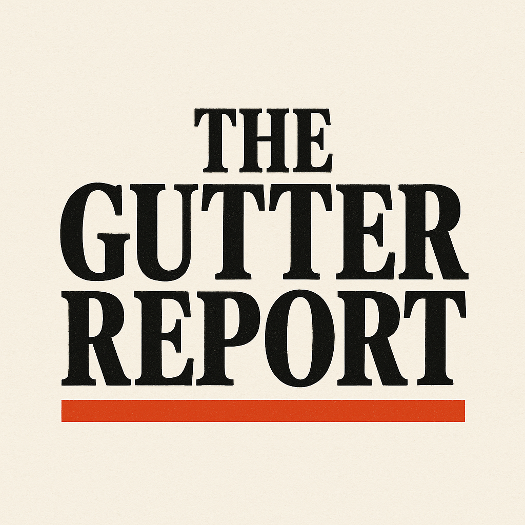 Cover of 'The Gutter Report' with black text and a red line on a light background.