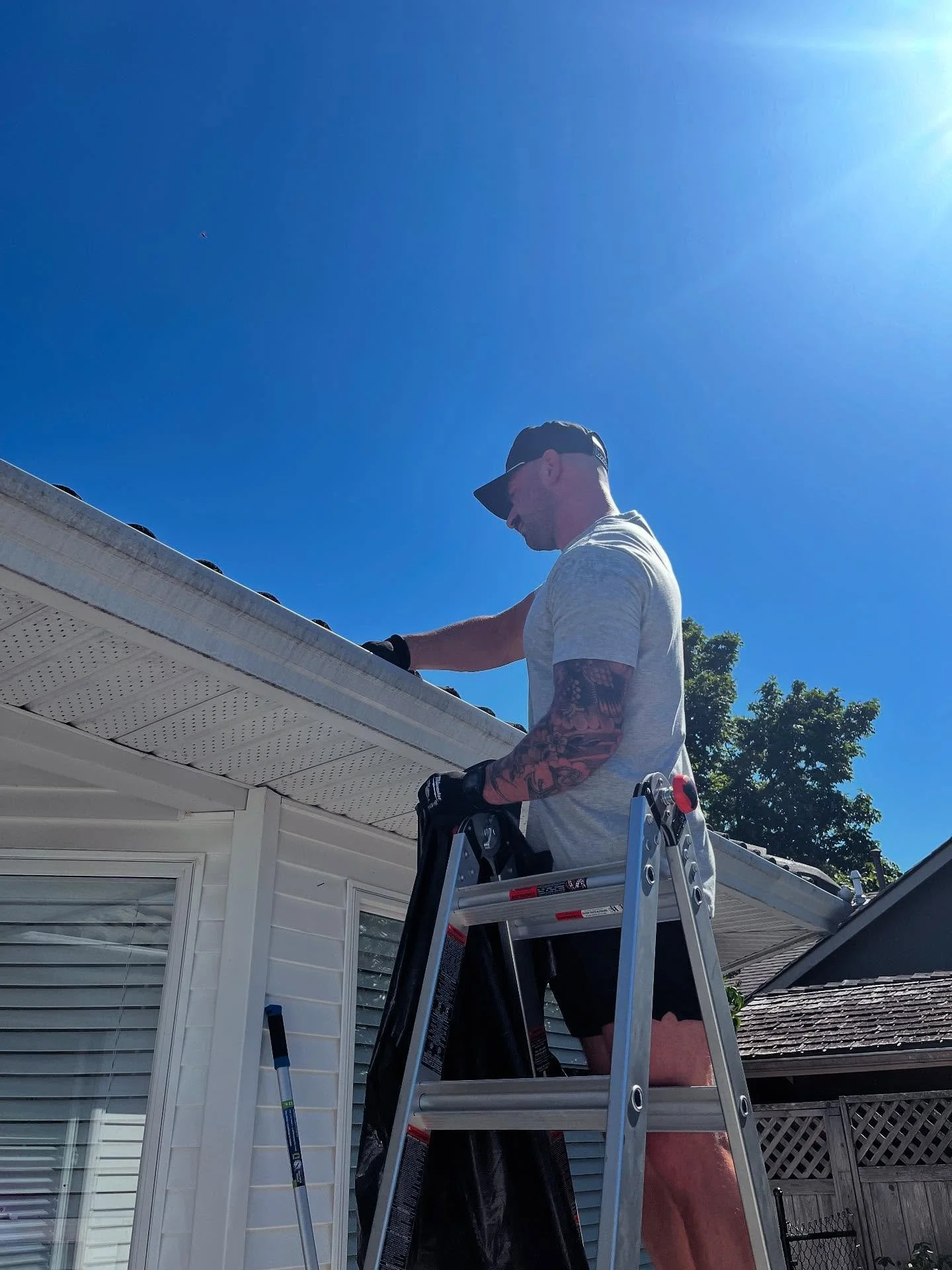 Just a sunny day, a clean gutter&hellip;
 A surprise wasp nest and a leaky corner seam? No problem.
 We cleared the gutters inside and out, handled the wasps, and resealed the joints &mdash; good as new.

👉 This is the best time of year to clean and