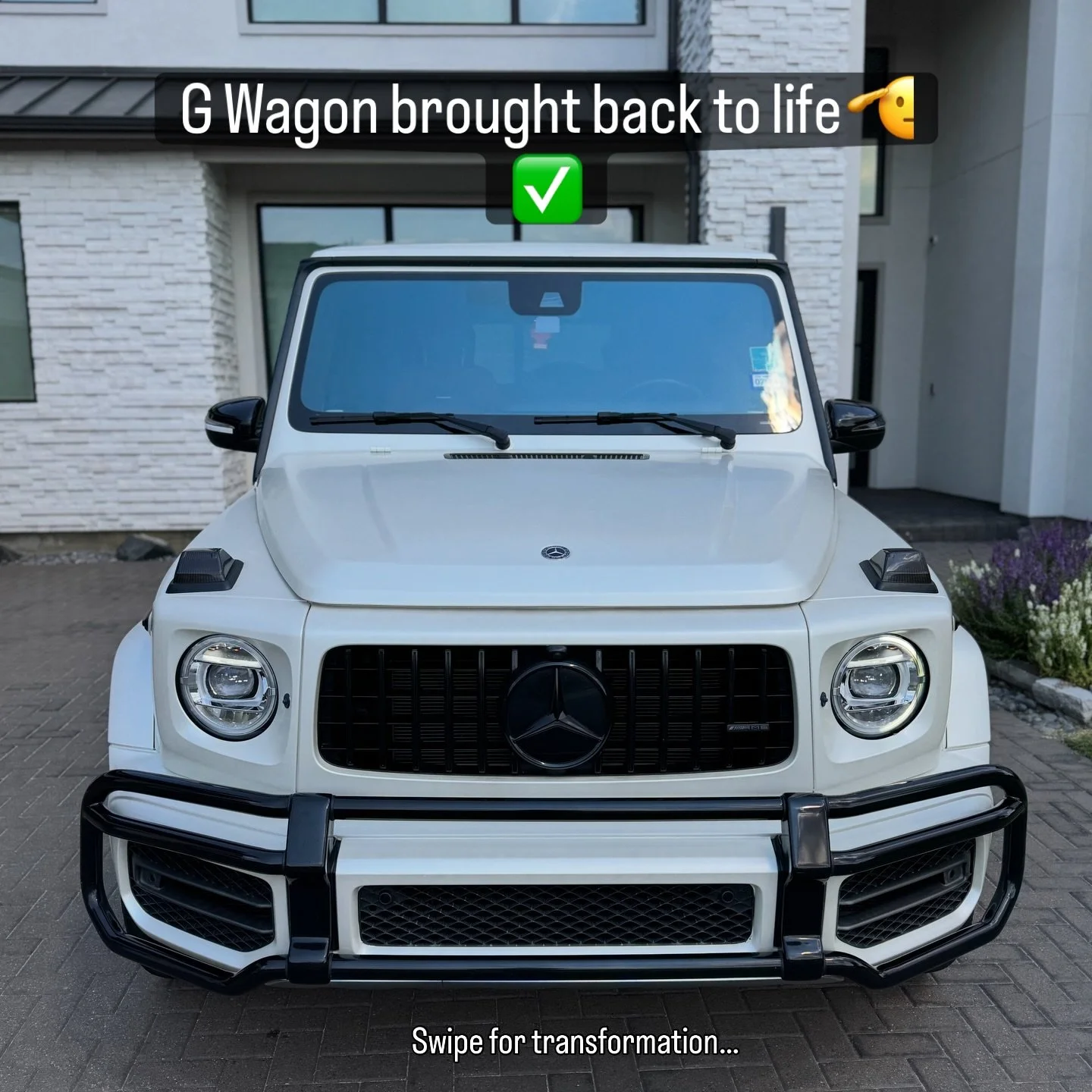 This wrapped G-Wagon had never been properly detailed and the damage was showing &mdash;
❌ Iron buildup
❌ Heavy water spotting
❌ Oil stains baked into the wrap
❌ Interior full of grime + tired leather

But instead of removing the wrap&hellip; we save
