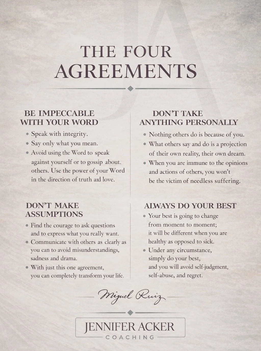 A framework we come back to often.

Not to &ldquo;get it right,&rdquo;
but to stay oriented.

&mdash; Jennifer Acker Coaching