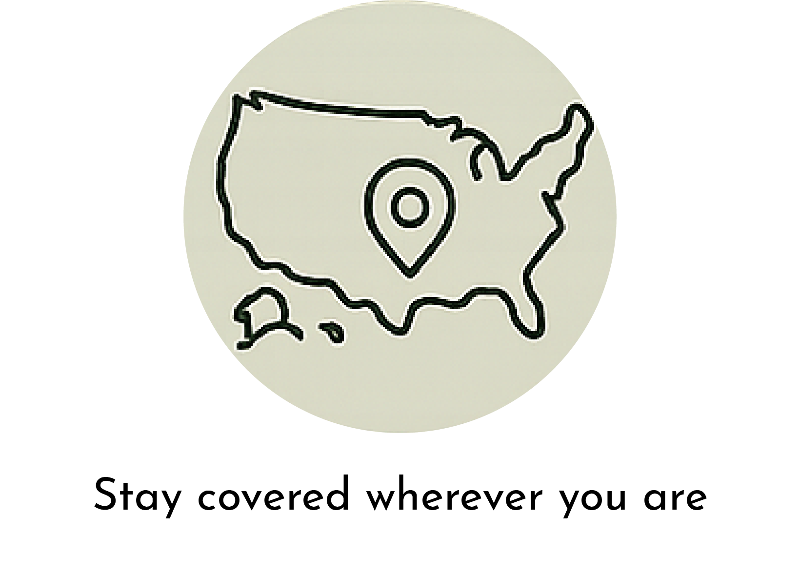Line drawing of a map of the United States with a location pin in the center.