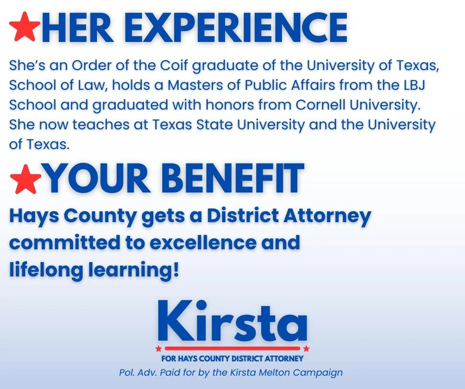 #JusticeMatters and I'm committed to bringing my experience to Hays County as your next District Attorney!