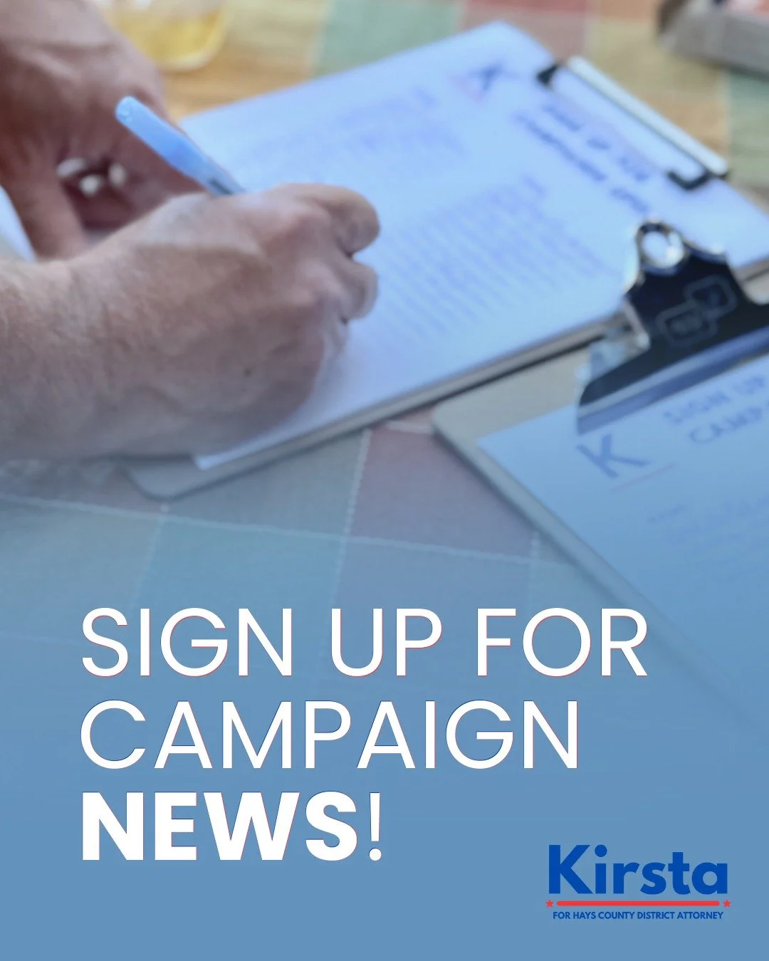 Get signed up for updates on Kirsta's campaign!

https://www.kirstamelton.com/get-involved#contact