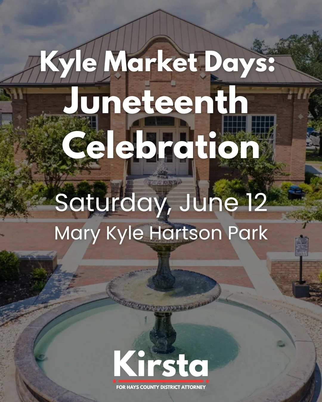 Join us on Saturday at Mary Kyle Hartson Park (101 S Burleson St) for the Kyle Market Days Juneteenth Celebration! Look for our tent where we'll be passing out popsicles and collecting signatures!