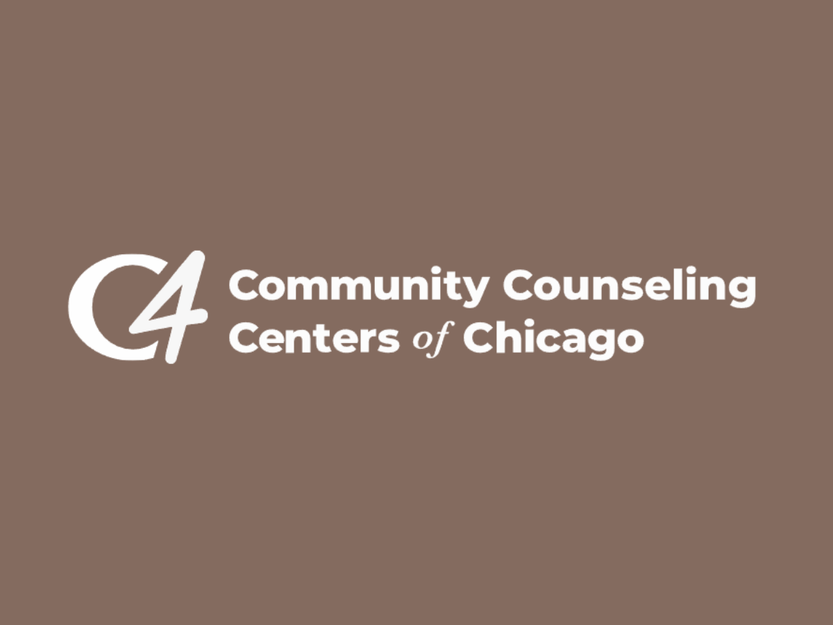 logo of Community Counseling Centers of Chicago on a brown background.