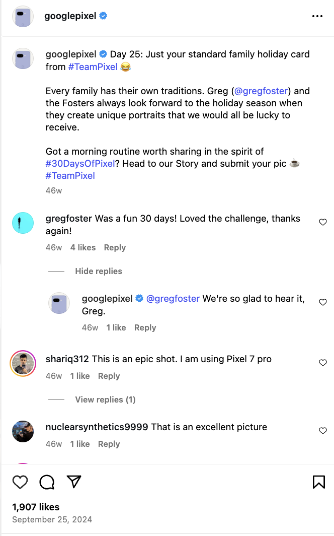 IG post copy and response to the creator of the image