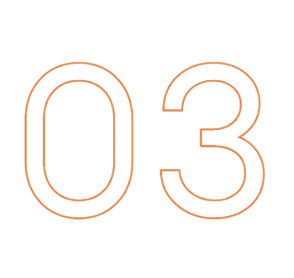 Outline of the number 03 in orange on a white background.