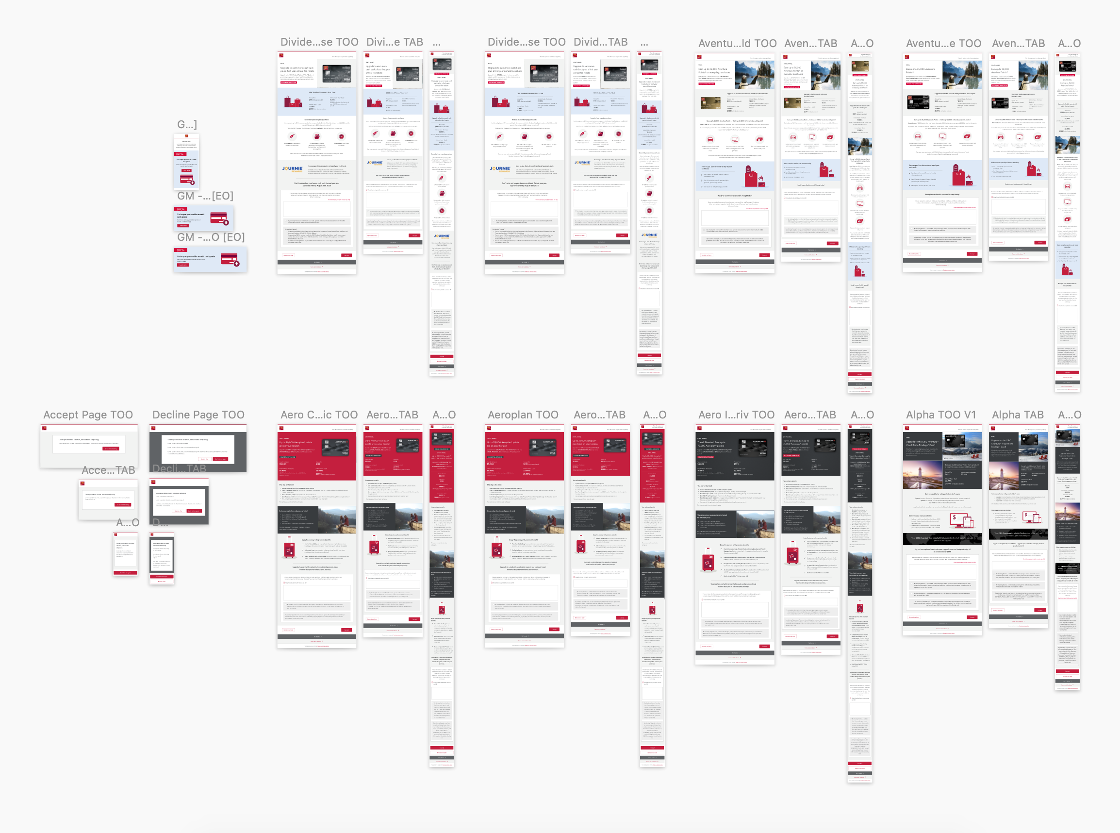 Complex design executions including desktop, tablet and mobile versions of offer, accept and decline pages.