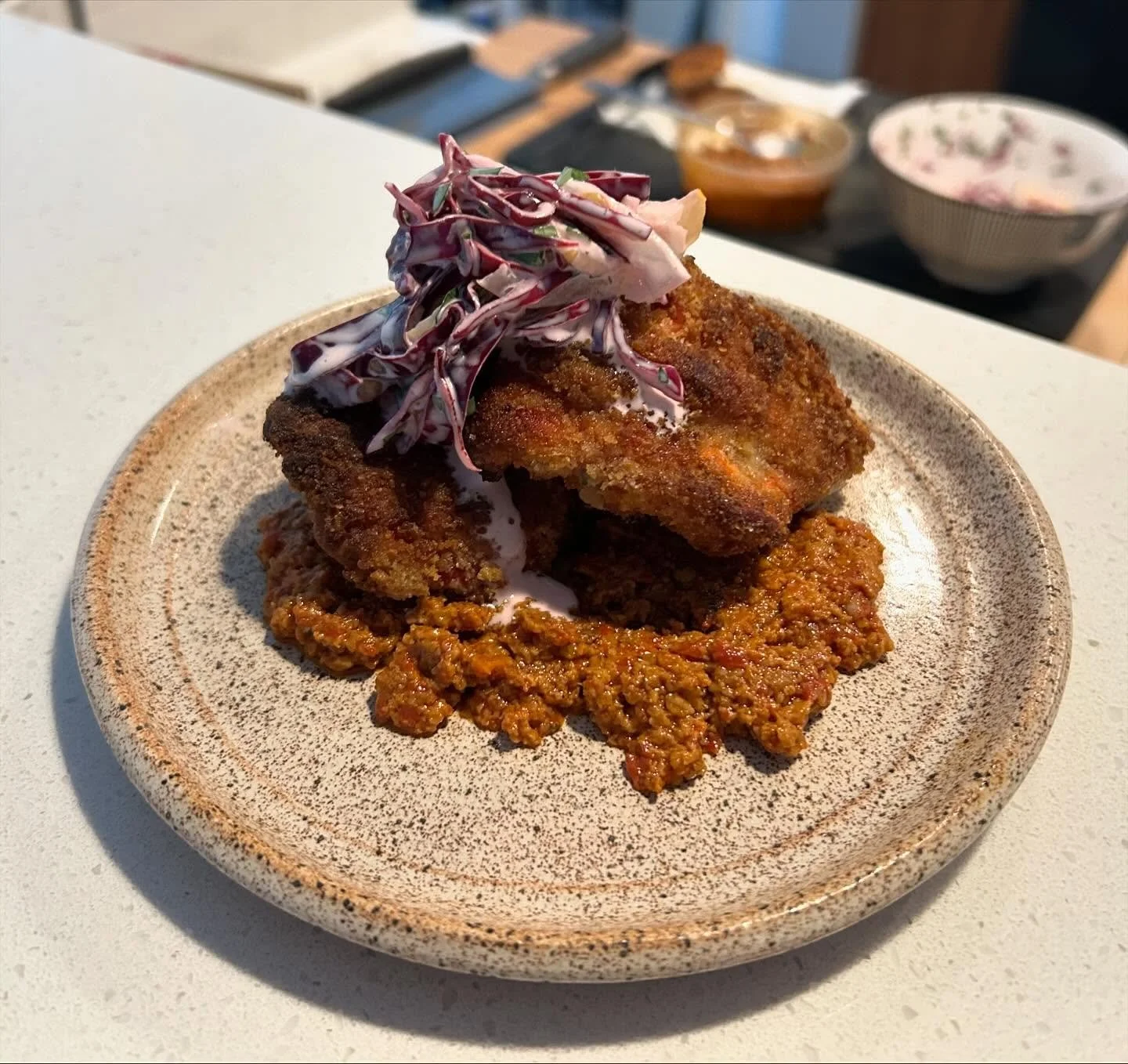 🐓of the woods served two ways. @formaggiokitchen muhammara, crispy fried chickens, red cabbage slaw. Nothing better than peak mushroom foraging season!

#chickenofthewoods #forageforyourfood #foraging #slaw #supper