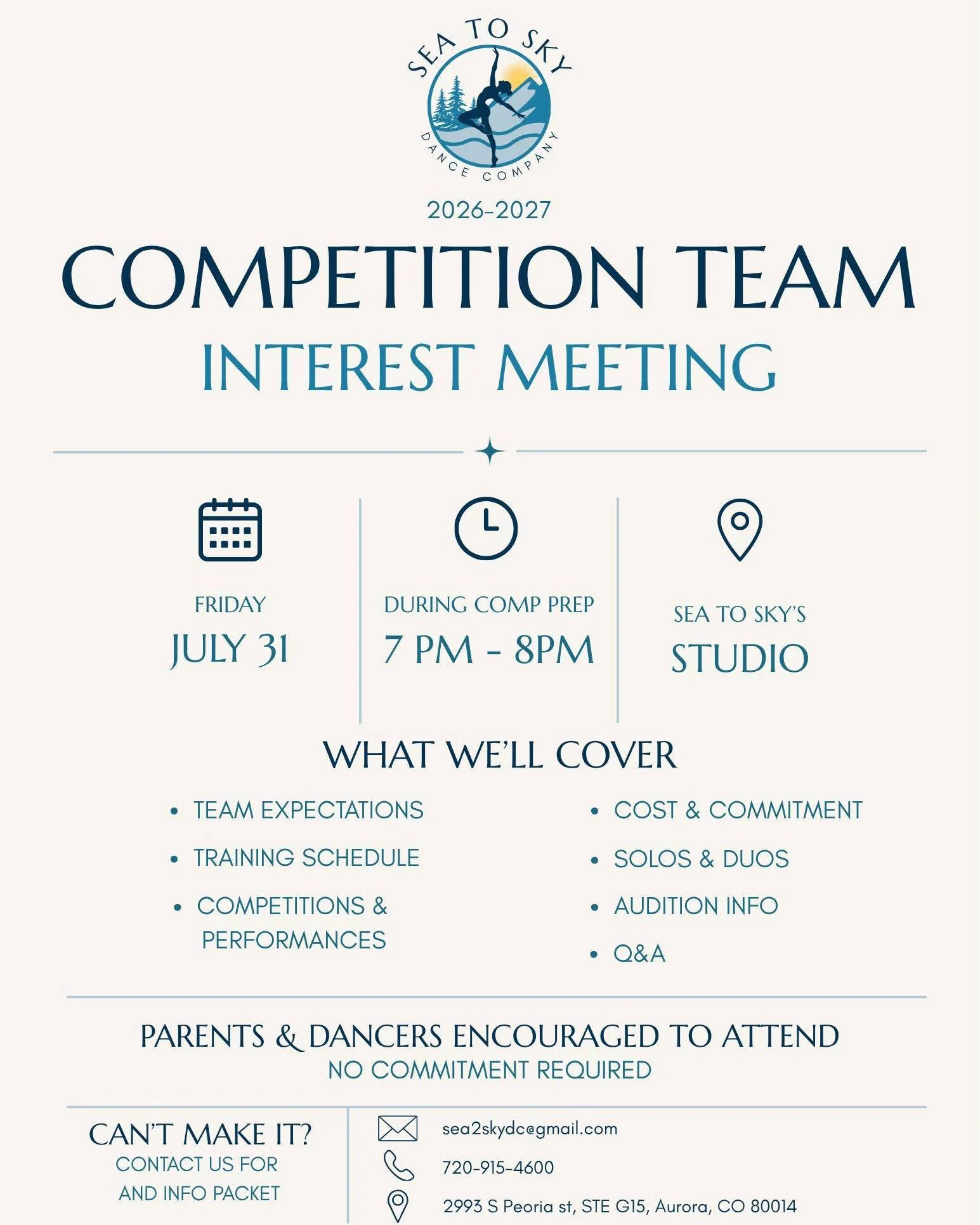 Ready to take your dancing to the next level? 

If you're interested in joining the Sea to Sky Competition Team for the 2026&ndash;2027 season, come to our Audition Interest Meeting! We'll walk you through everything you need to know, answer your que