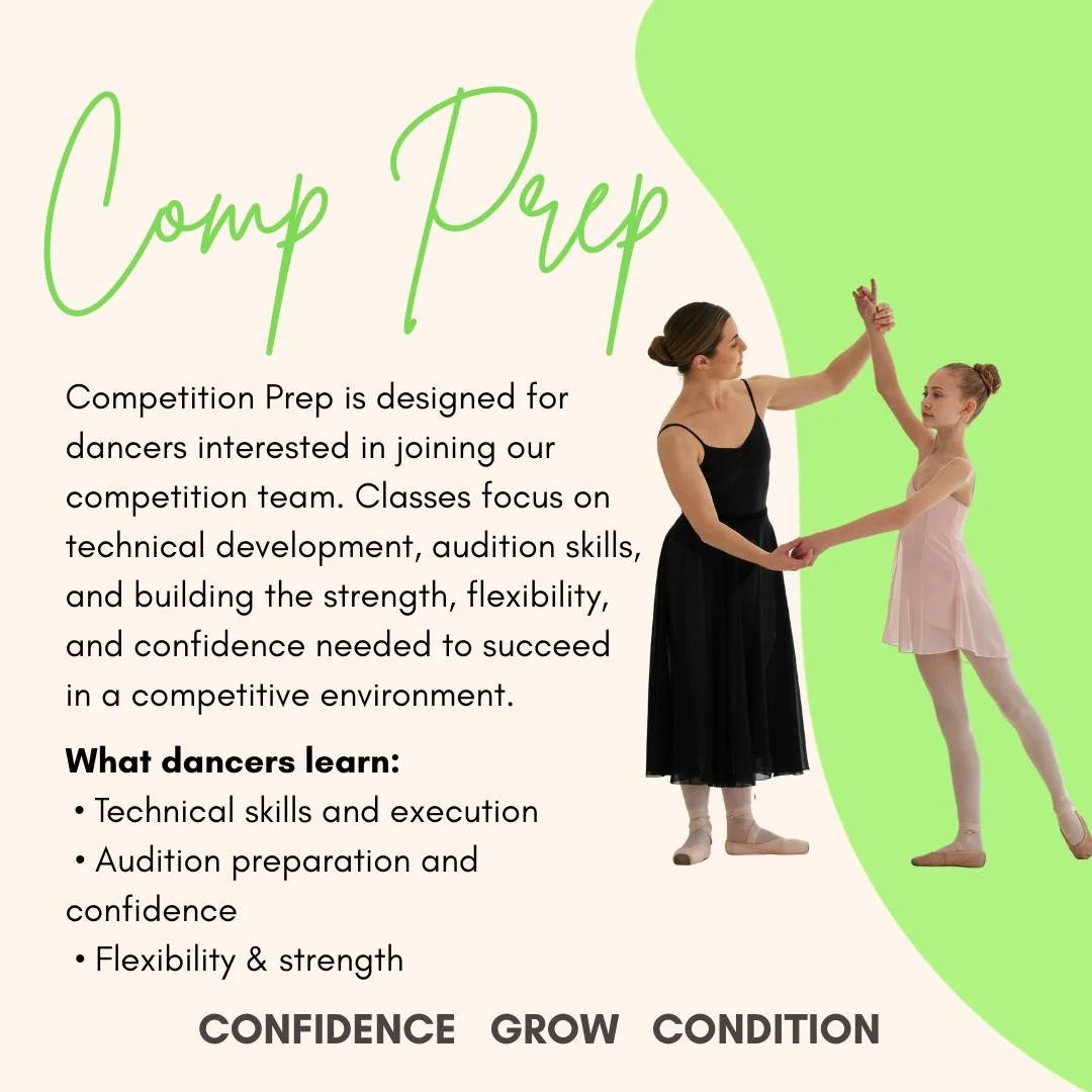 The trophies come later. The work starts here. 

Competition Prep is all about building strong technique, performance skills, confidence, and the mindset needed to succeed both on and off the stage.

Register for this 8-week summer class on our websi