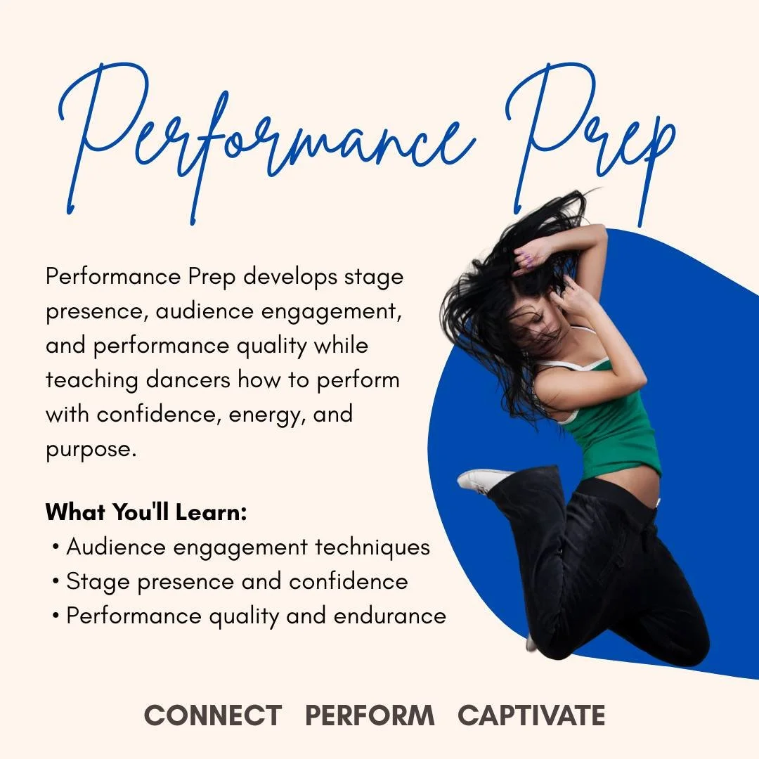 Knowing the choreography is only half the battle.

Performance Prep is all about learning how to command a stage, connect with an audience, and perform with confidence from the first count to the last. 

This summer, we're helping dancers go from exe