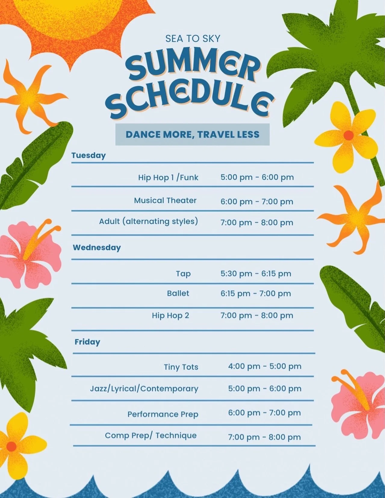 Join our summer classes starting JULY 7th! 

Stay active over the summer and dance with your friends at Sea to Sky! 

Whether you&rsquo;re trying something new or want to LEVEL UP your training, our doors are open ALL SUMMER ☀️ 

Don&rsquo;t miss out