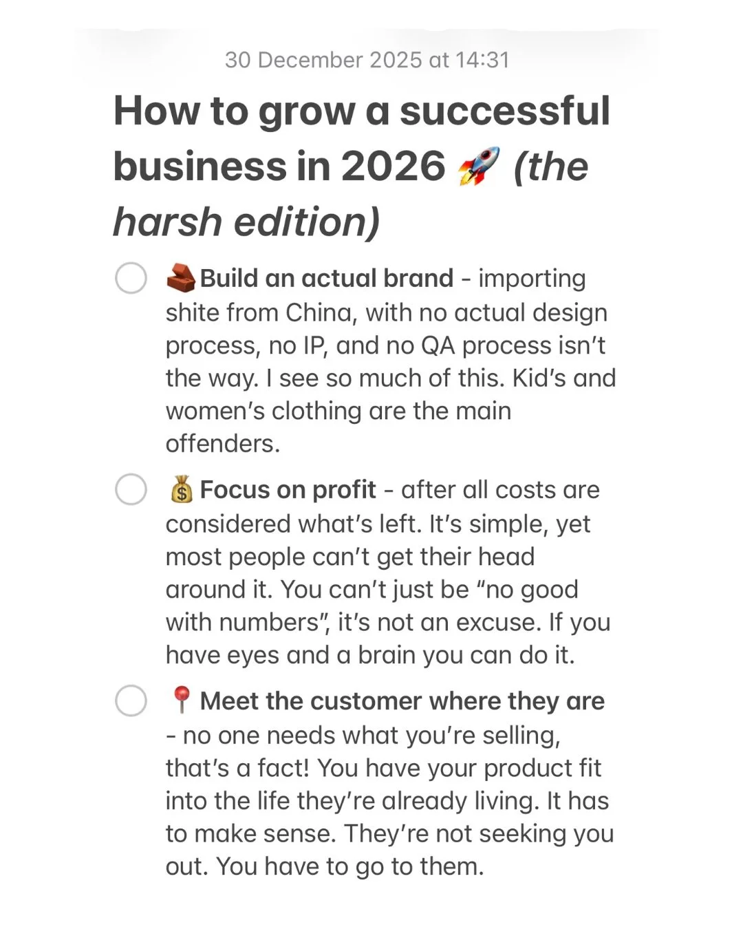 Save this and revisit it when you&rsquo;re sat down thinking about your business strategy for 2026. 

This year for me is the start of not censoring what I have to say. So strap on in because it&rsquo;s going to be a bumpy ride!