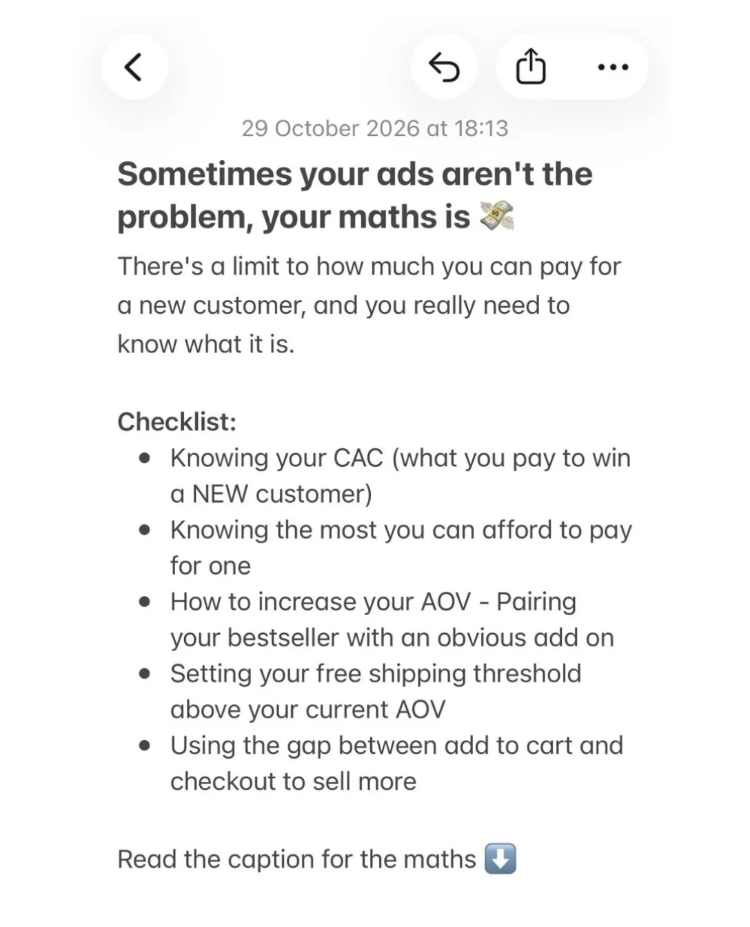 Most founders can&rsquo;t tell me their CAC. If that&rsquo;s you, please make it the number you find out immediately.

CAC is what you pay in ads to win a NEW customer. It&rsquo;s not the same as the cost per result in Meta or Google, don&rsquo;t get