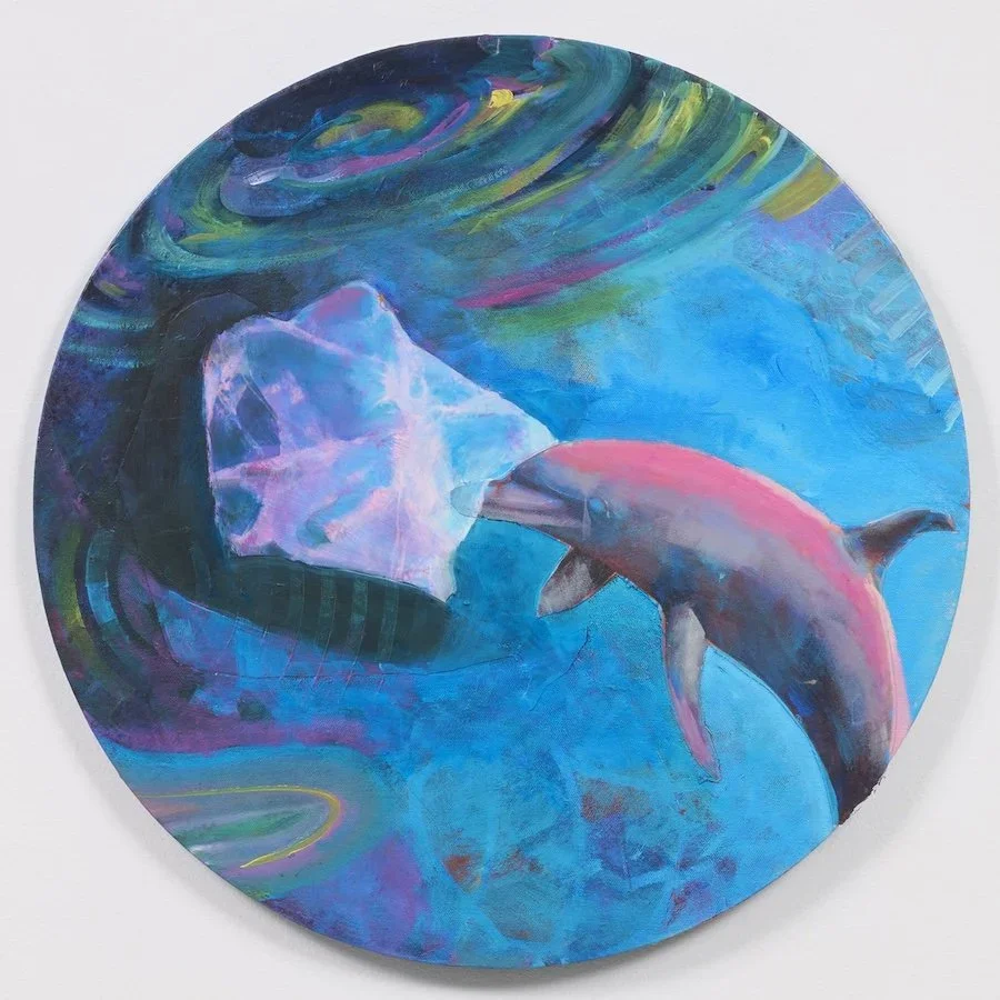 Veiled in Plastic, Acrylic on canvas, 20-inch diameter, 2026