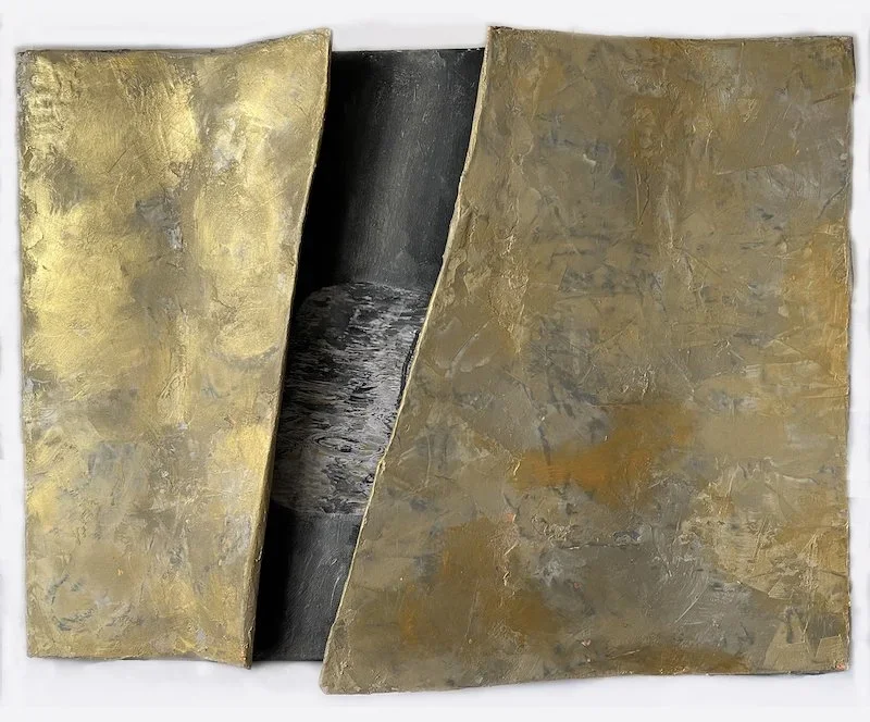 Bechukotai Curses, Acrylic & Venetian plaster on sculpted canvas, 18 x 23 x 5 inches, 2022