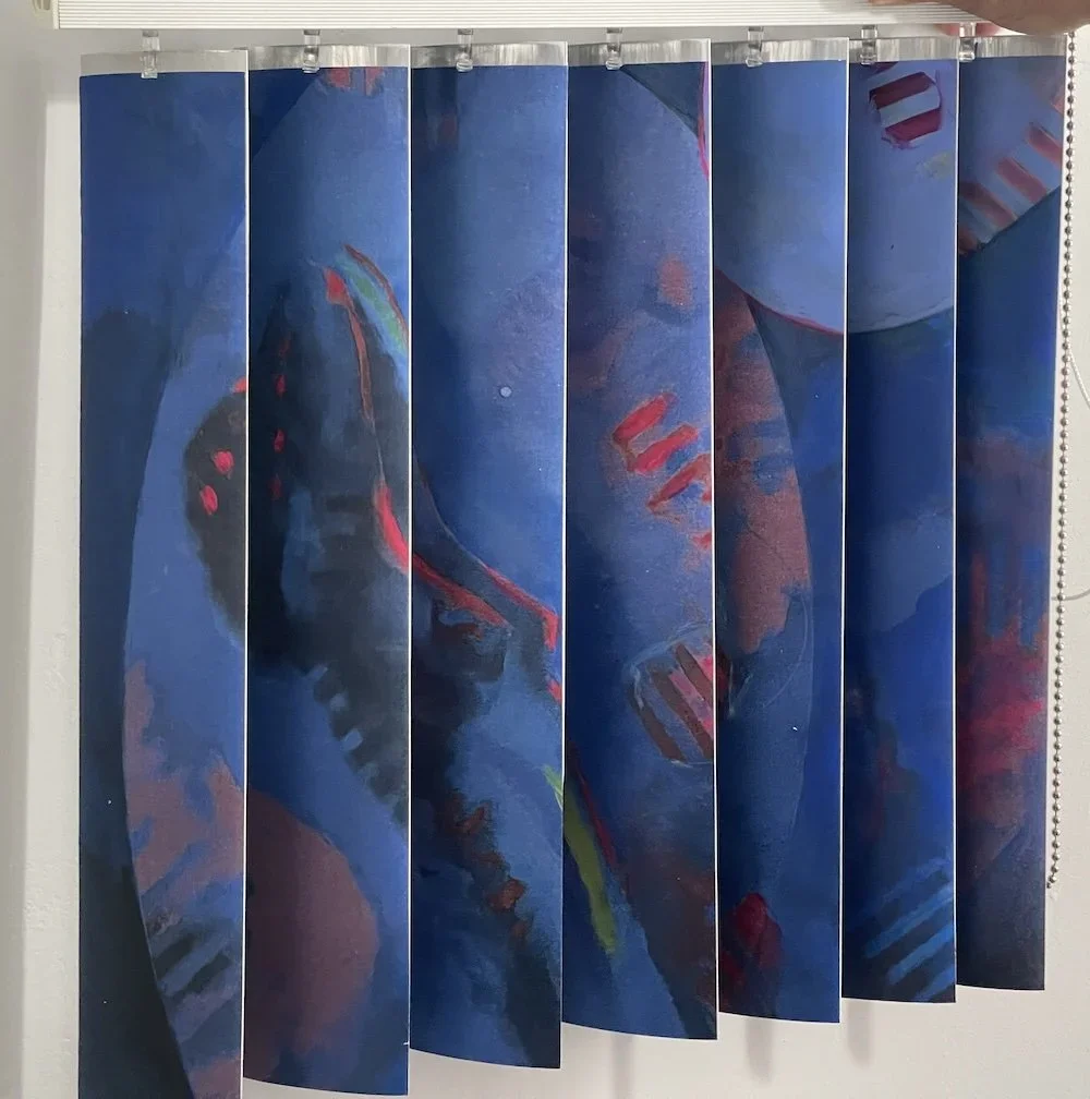 Holy Water 2, Print on Venetian blinds, 20 x 20 inches, 2024
