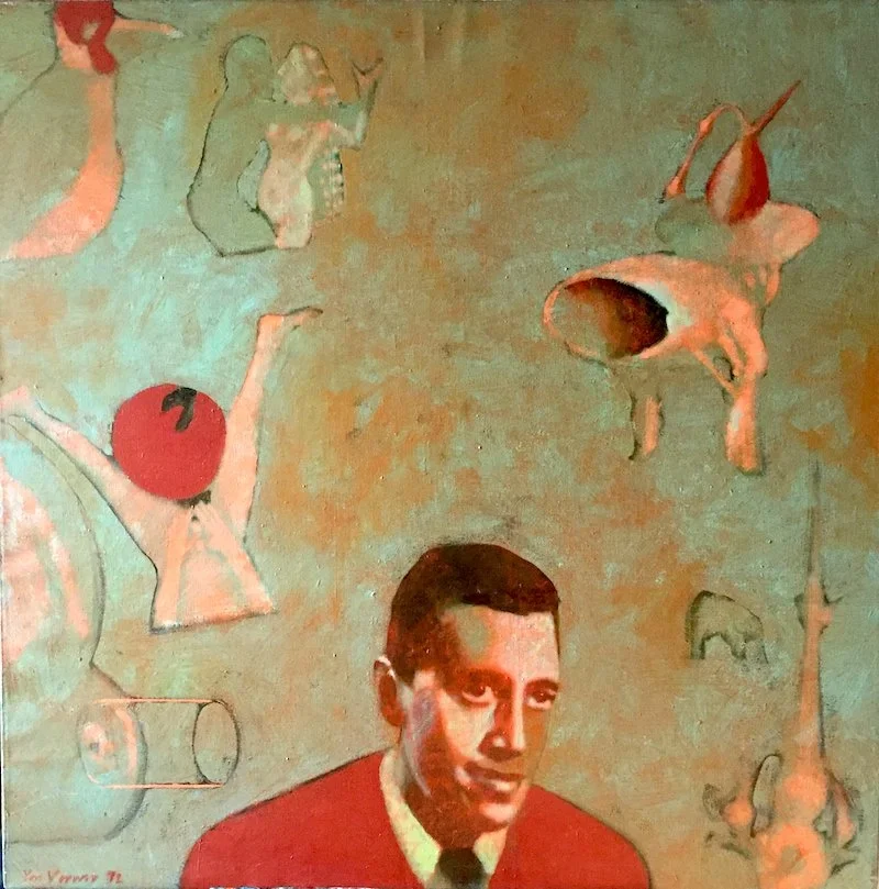 J.D. Salinger and the Garden of Earthly Delights, Acrylic on canvas