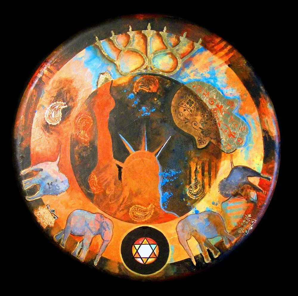 Stanton St Shul Amulet, Acrylic on canvas, 40-inch diameter