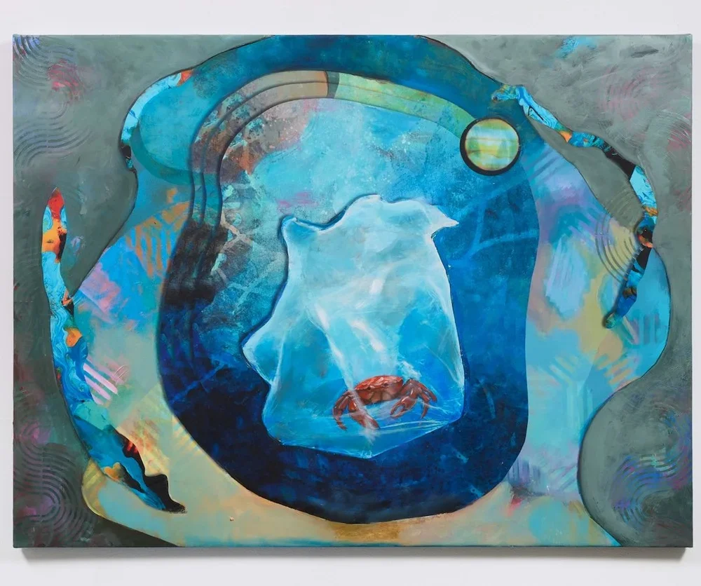 Bagbound, Acrylic on canvas, 26 x 40 inches, 2024-2026