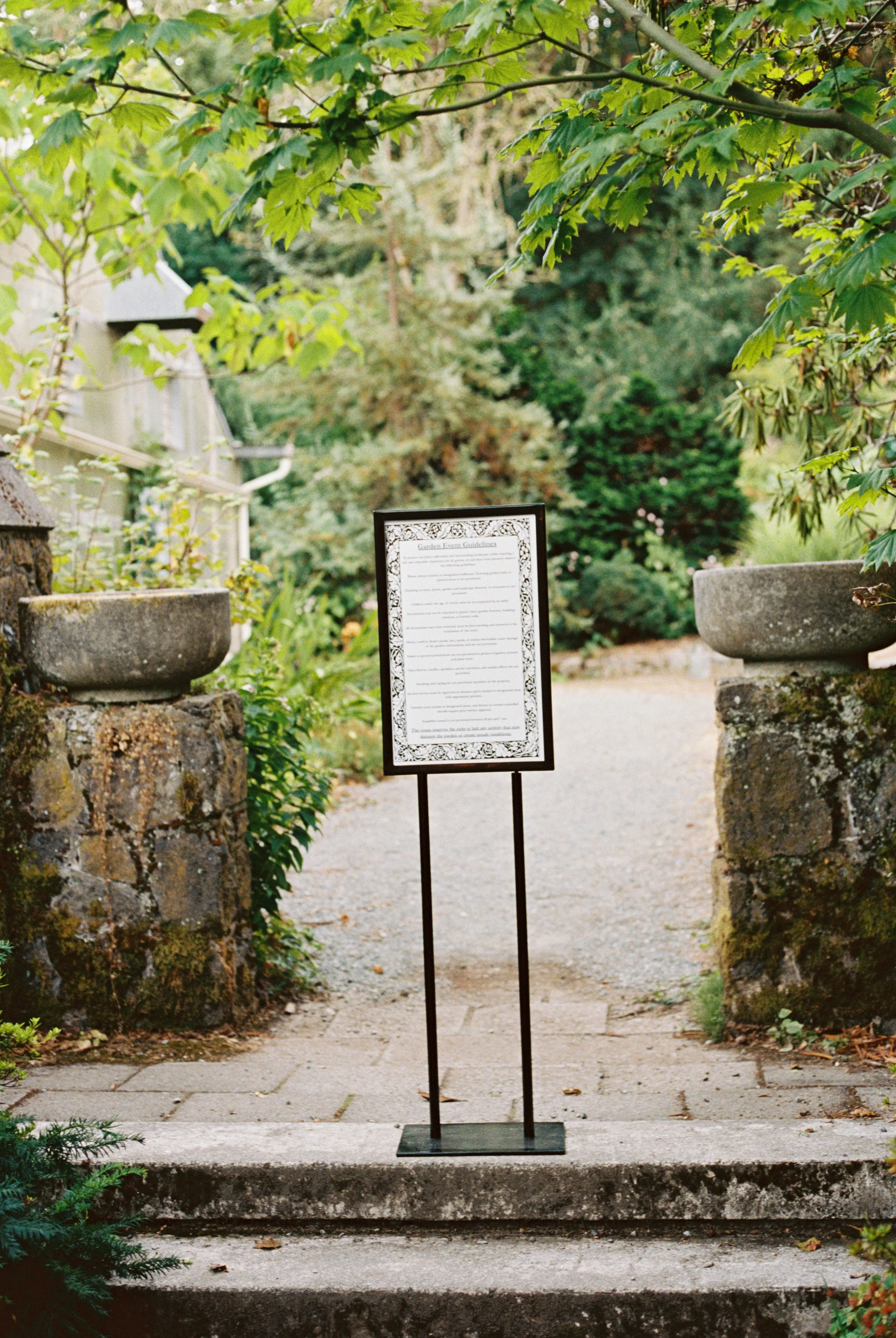 A welcoming banner for wedding guests at Seattle garden wedding 