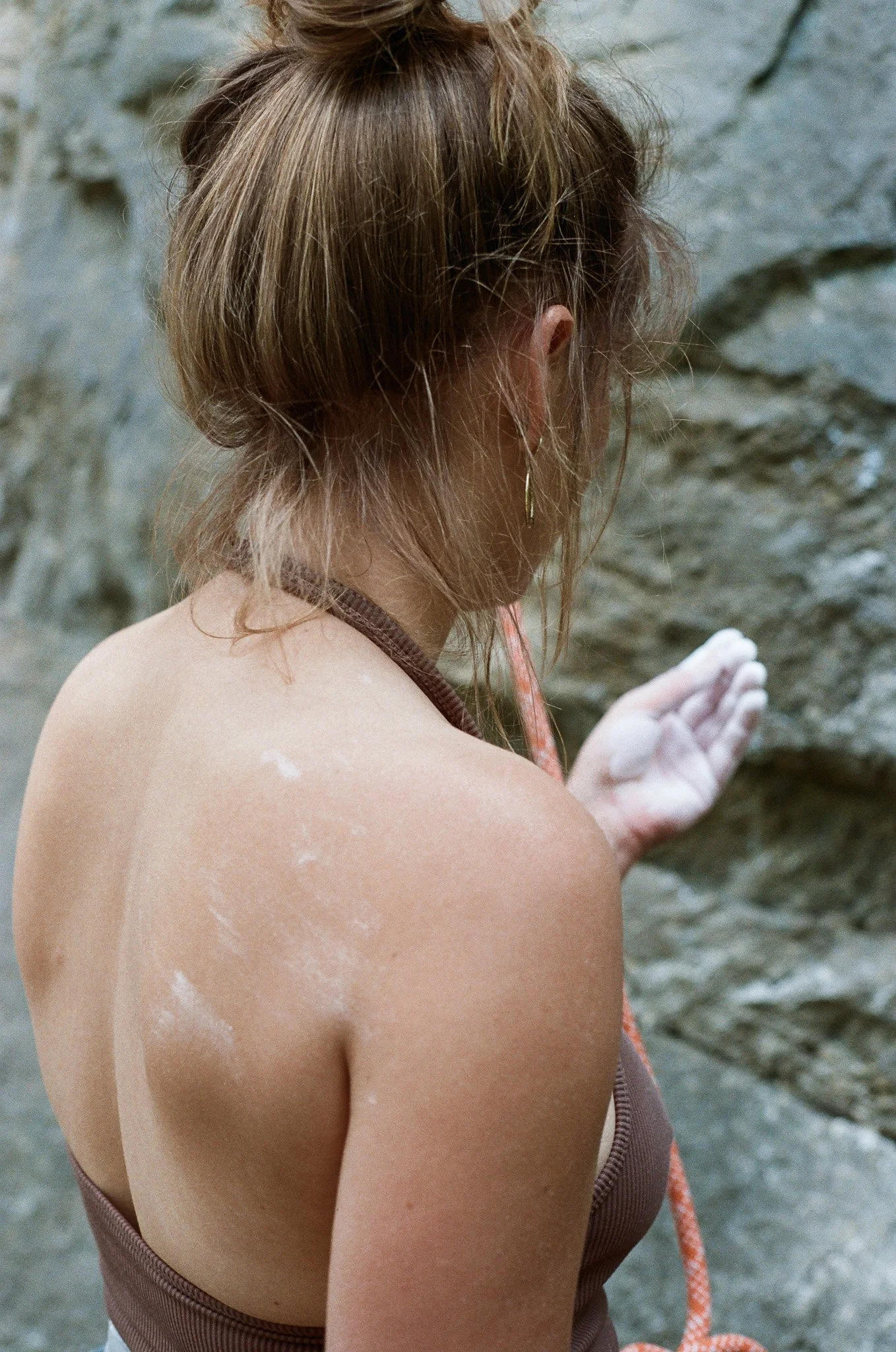 chalky hands from rock climbing
