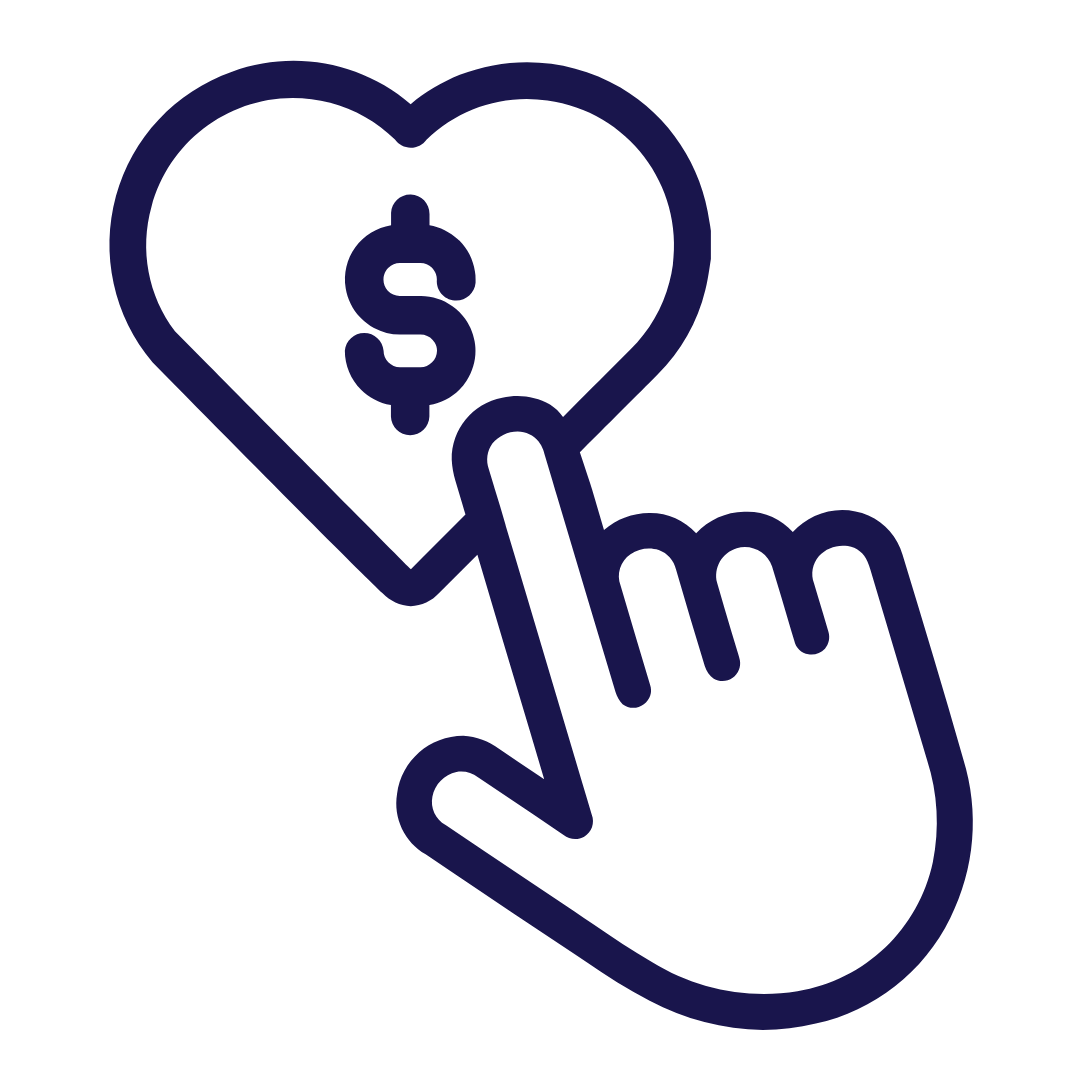 Icon of finger pointing at heart with dollar sign inside
