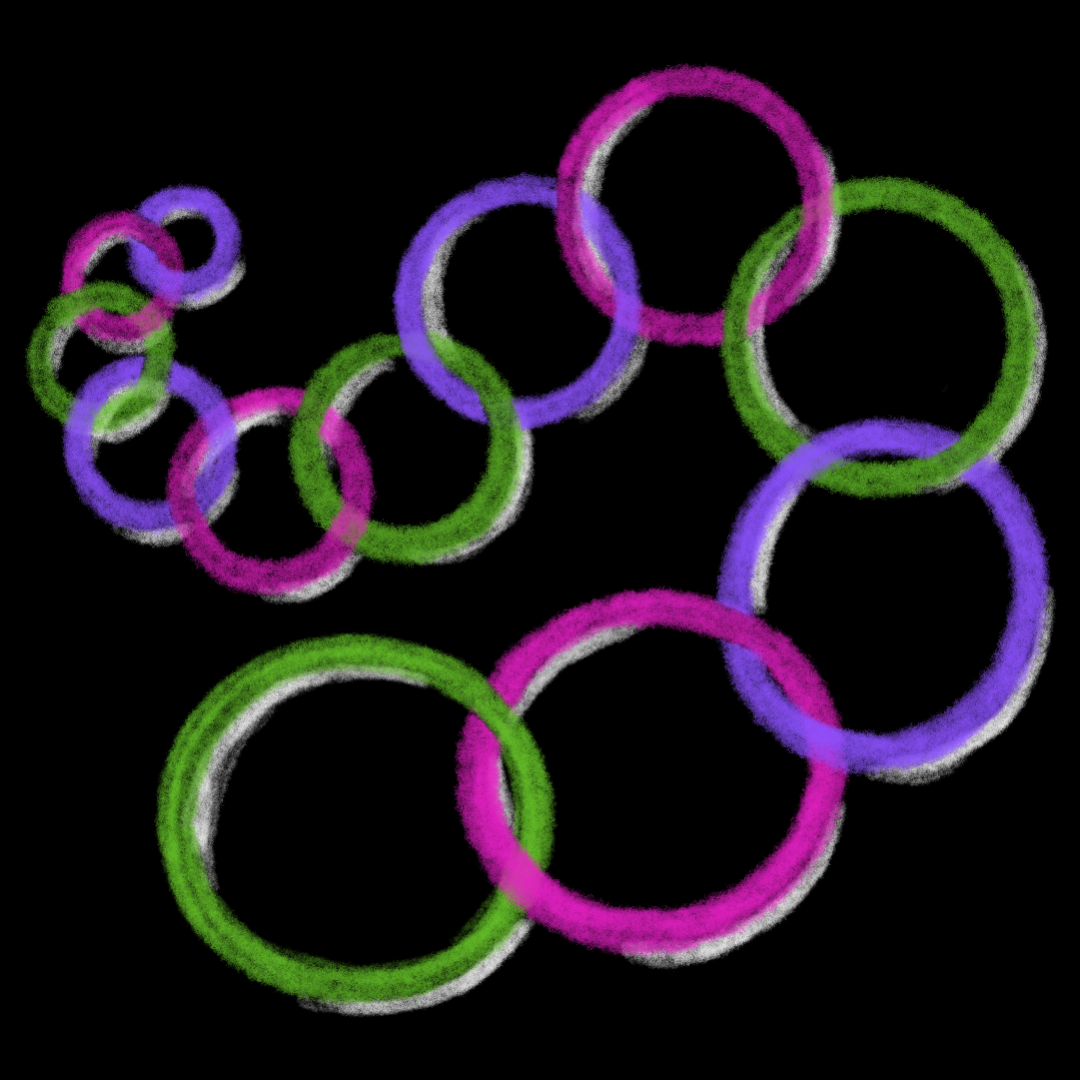 Colorful neon Olympic rings on a black background.