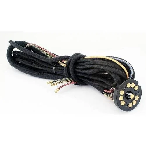 A black skateboard wheel with an attached black zip tie.