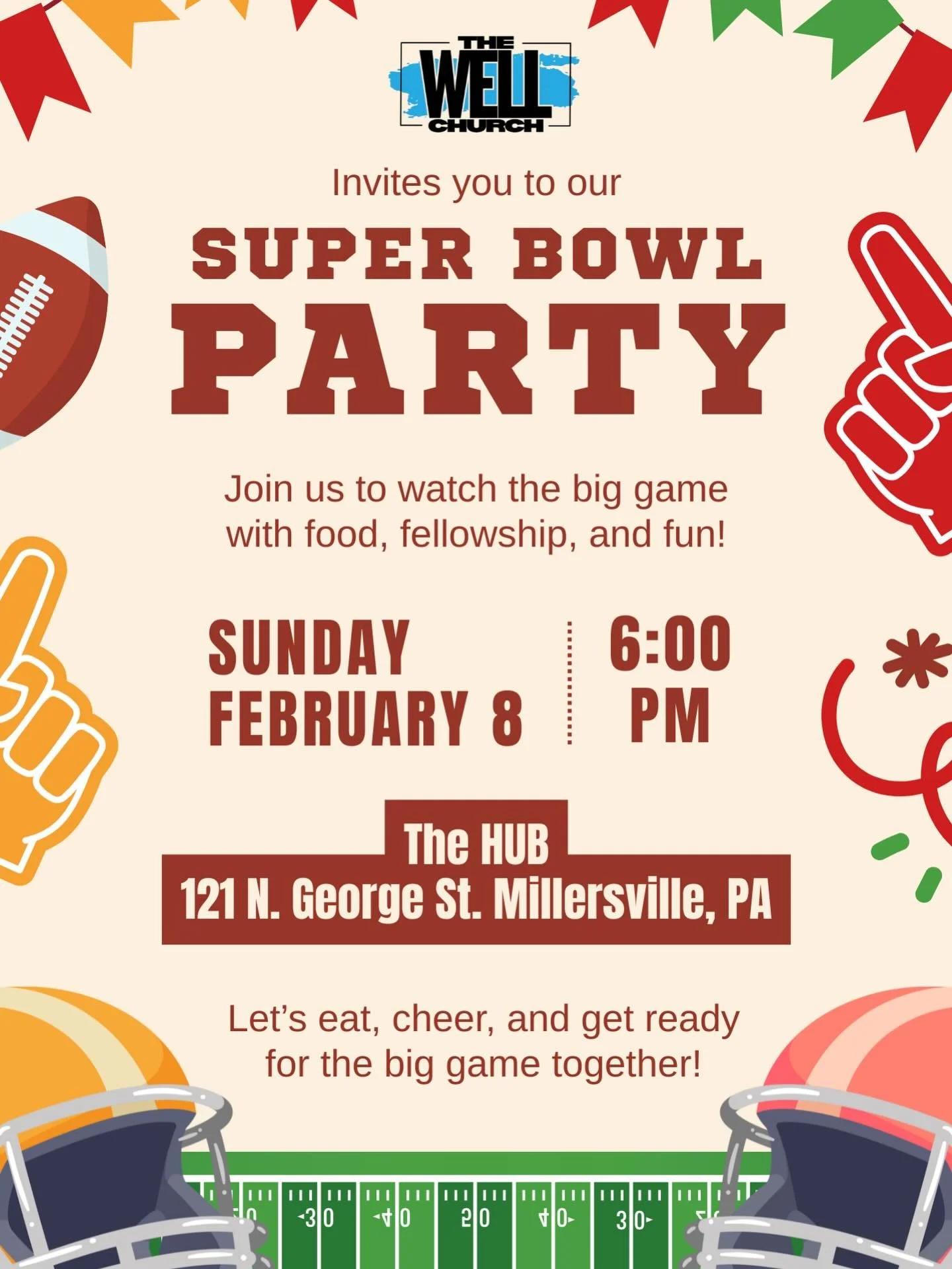 Come hang out with us tomorrow to watch the big game!!!!!