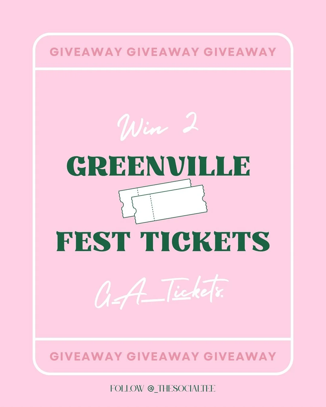 ✨ GIVEAWAY TIME ✨
We&rsquo;re giving away 2 General Admission tickets to Greenville Fest 🎶 happening Oct 24&ndash;25!
Swipe right to see the lineup! 

Here&rsquo;s how to enter:
1️⃣ Follow @_thesocialtee &amp; @peytonroach_realtor 
2️⃣ Tag 3 friends