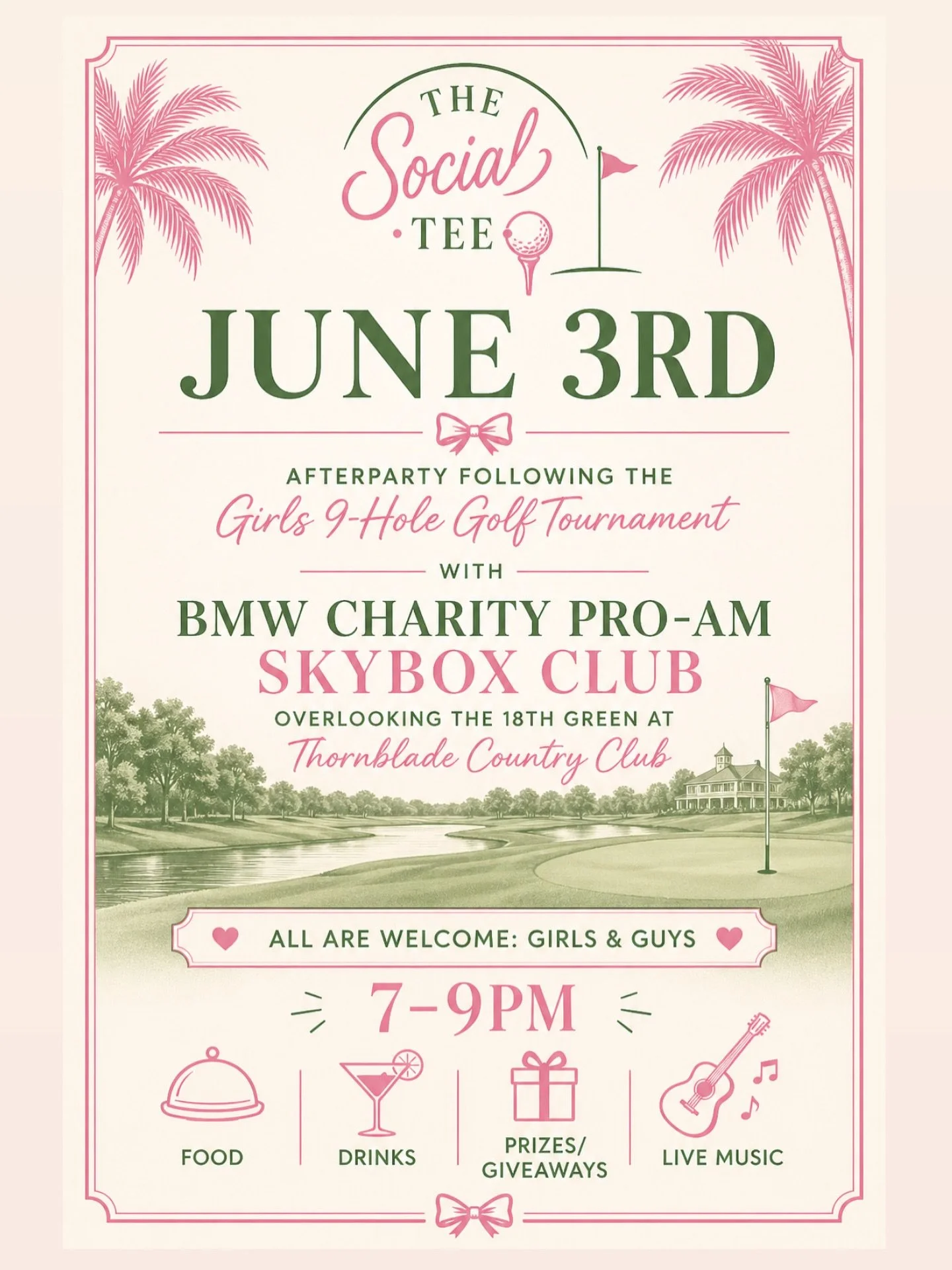 ⛳️ THE SOCIAL TEE AFTERPARTY ⛳️ 

Join us June 3rd - because what else do you have going on a Wednesday night?&hellip;. after the Girls 9-Hole Tournament for an unforgettable night at the Skybox Club overlooking the 18th green at Thornblade Country C