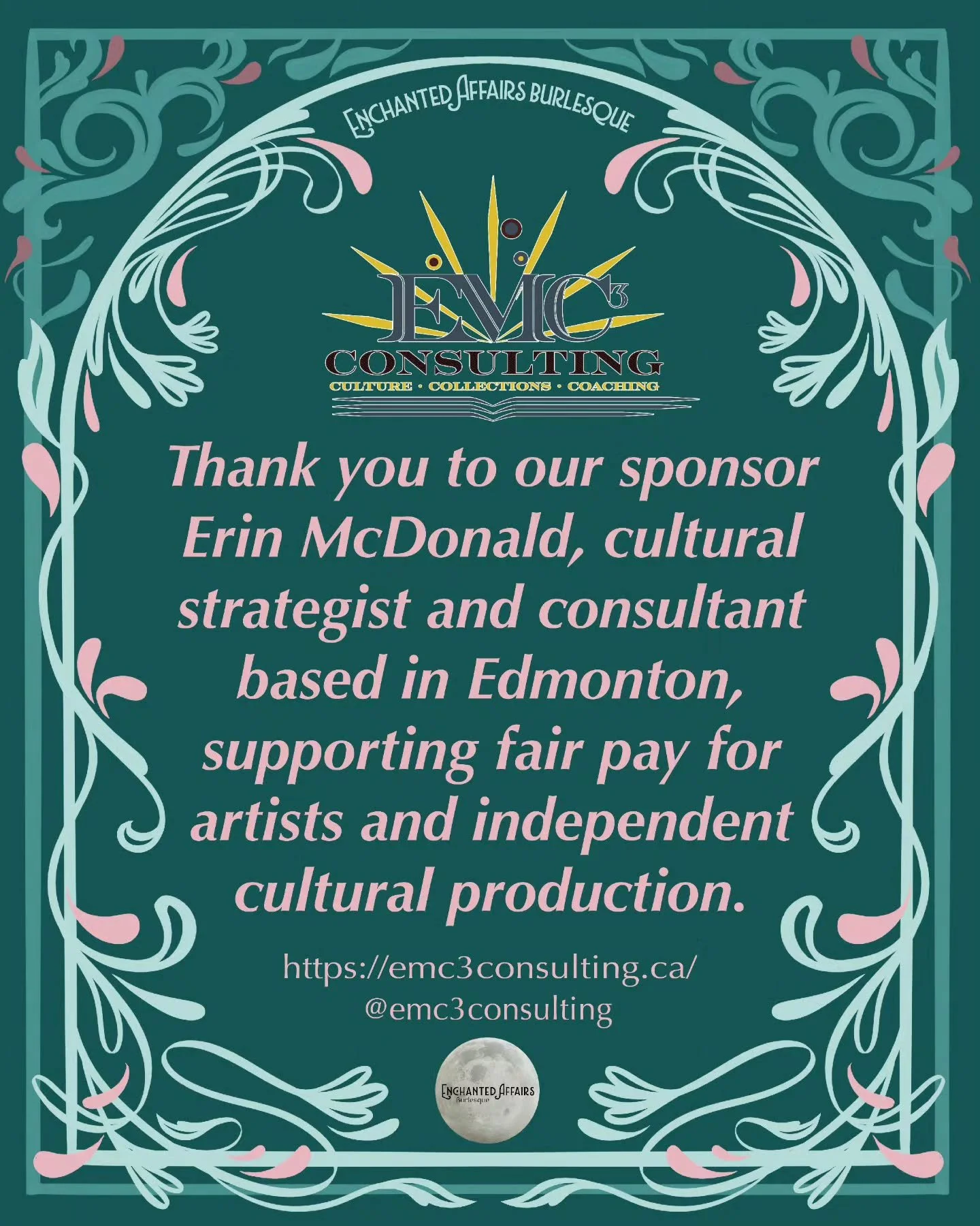 Thank you to our sponsor!

So much gratitude and love to our first sponsor for Petals and Pasties! By the request of Erin McDonald, we will be keeping this sweet and short! But I highly reccomend giving @emc3consulting some love! Thank you for suppor