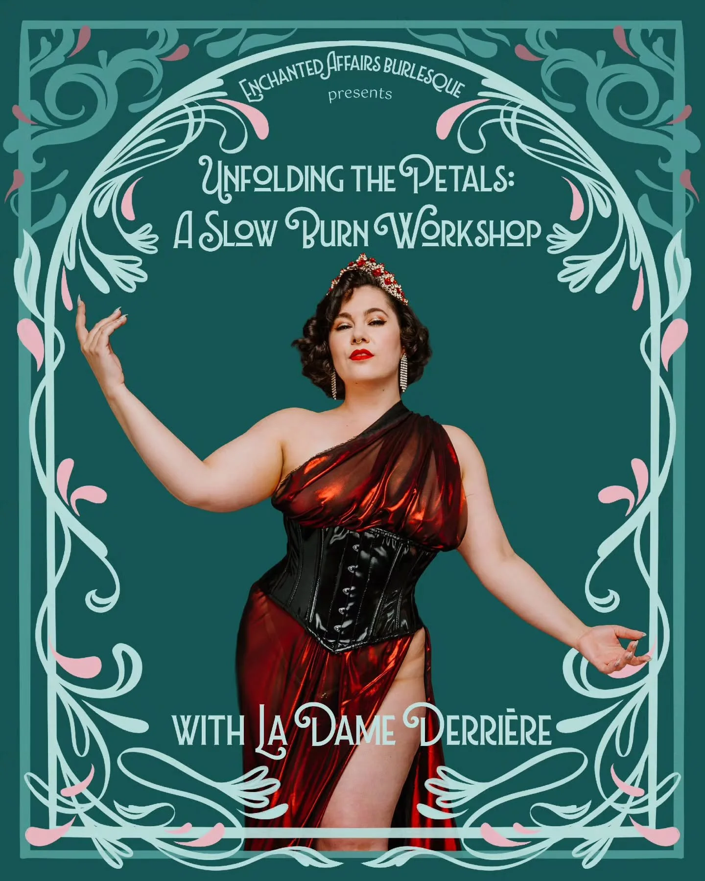Unfolding the petals

Join us for a Slow Burn Burlesaue workshop with the one and only @ladamederriere. Designed for performers to grow confident intentional movement and strong stage presence skills. This workshop focuses on pacing musicality, expre