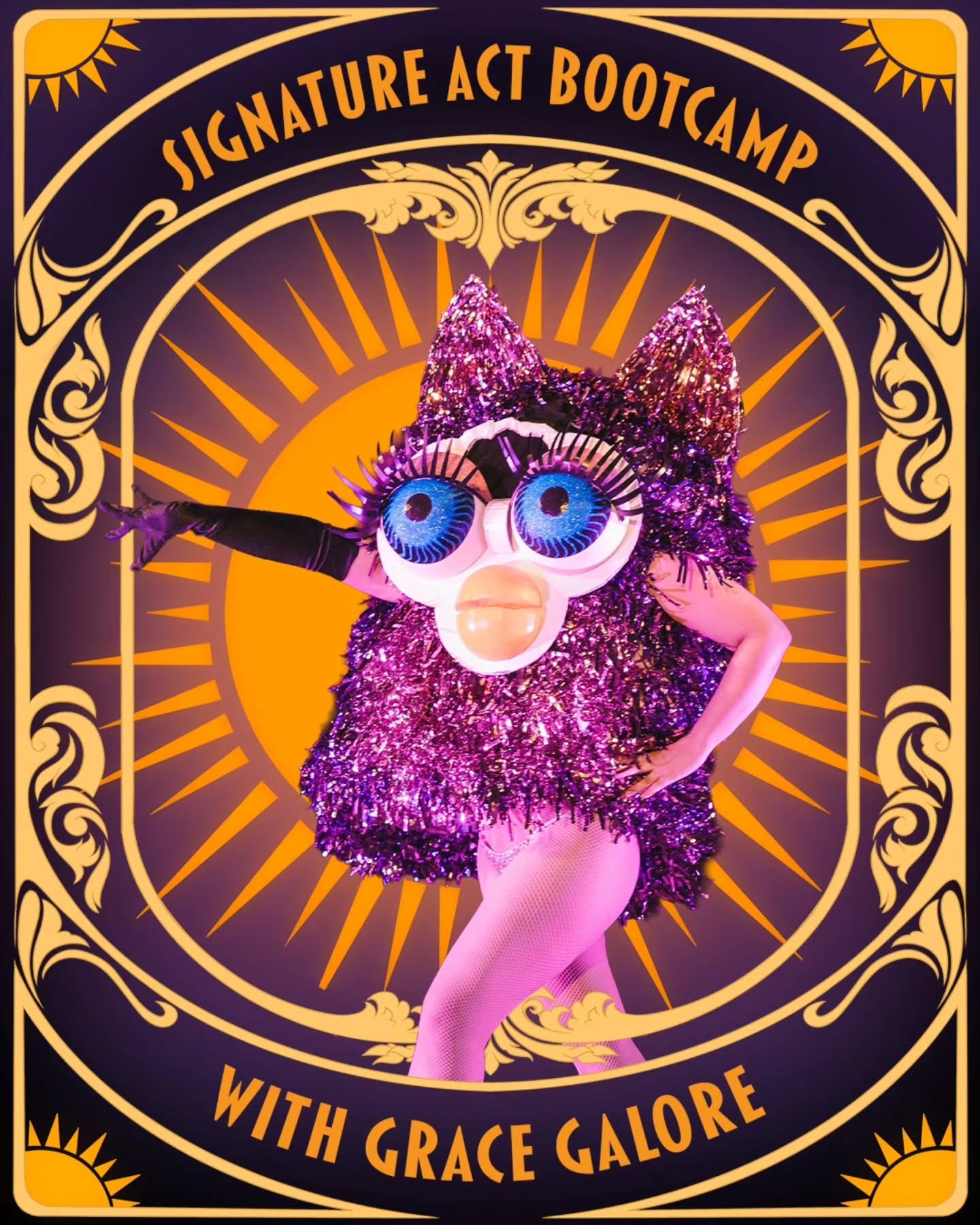 Got an idea for an act?

 Let&rsquo;s whip it into something unforgettable.

In this hands-on workshop, Grace Galore shares the creative framework behind her internationally recognized Felicia the Furby act and shows you how to develop original, full