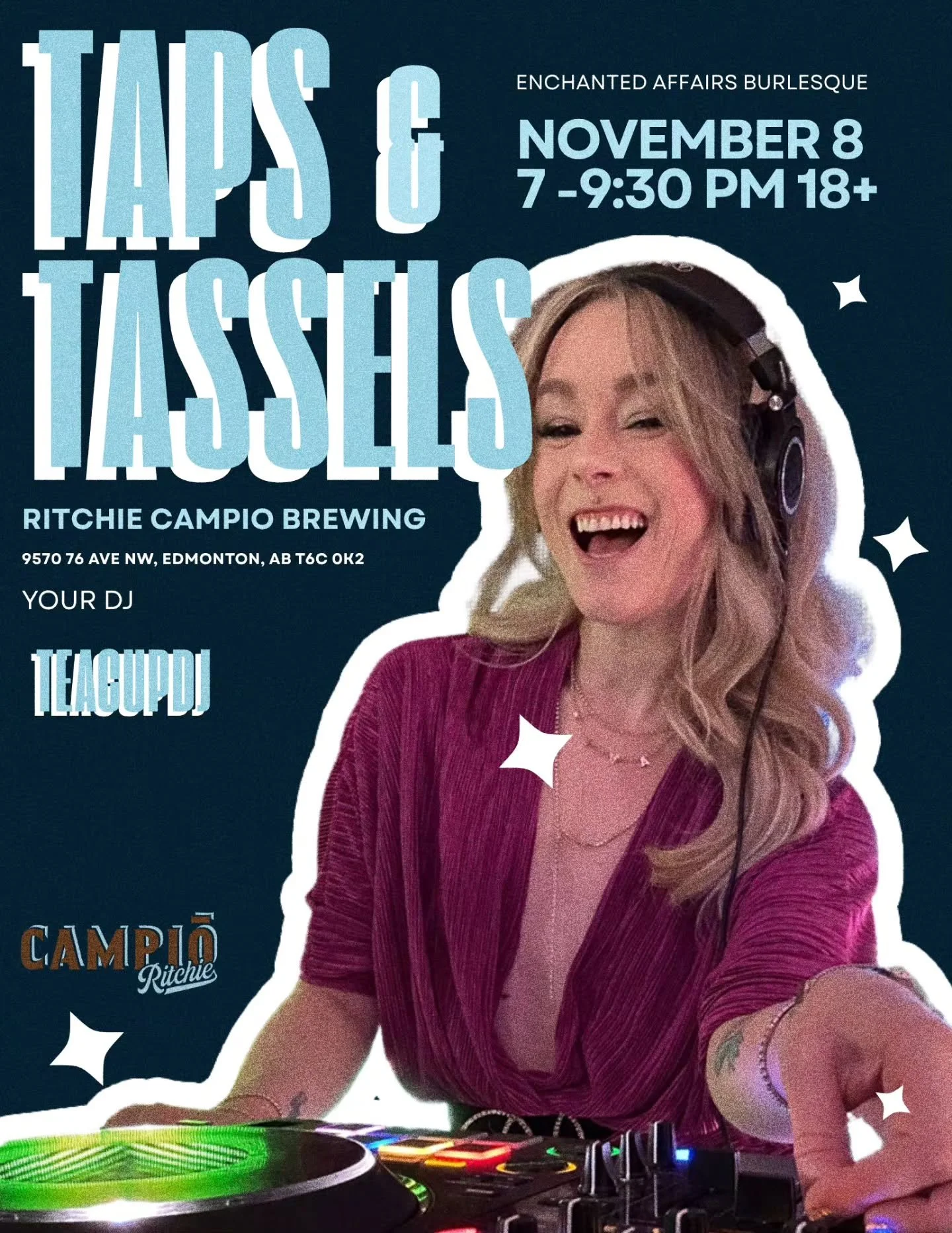 DJ Announcement

You loved her tunes from the last show, and she&rsquo;s back to enchant you with her new tunes for fall!&nbsp;

Part of the Edmonton DJ community for over a decade, teacupdj is committed to achieving gender equality within the dance 