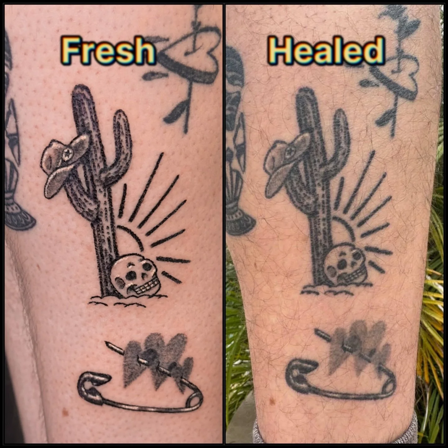 HAND POKED ➡️ FRESH or  HEALED?

not one but two healed tattoos, both from my flash, both made the same day

hand-poked tattoos don&rsquo;t scream.
they settle in.
like an old photo in your grandma&rsquo;s drawer.

lines soften just a touch, texture 