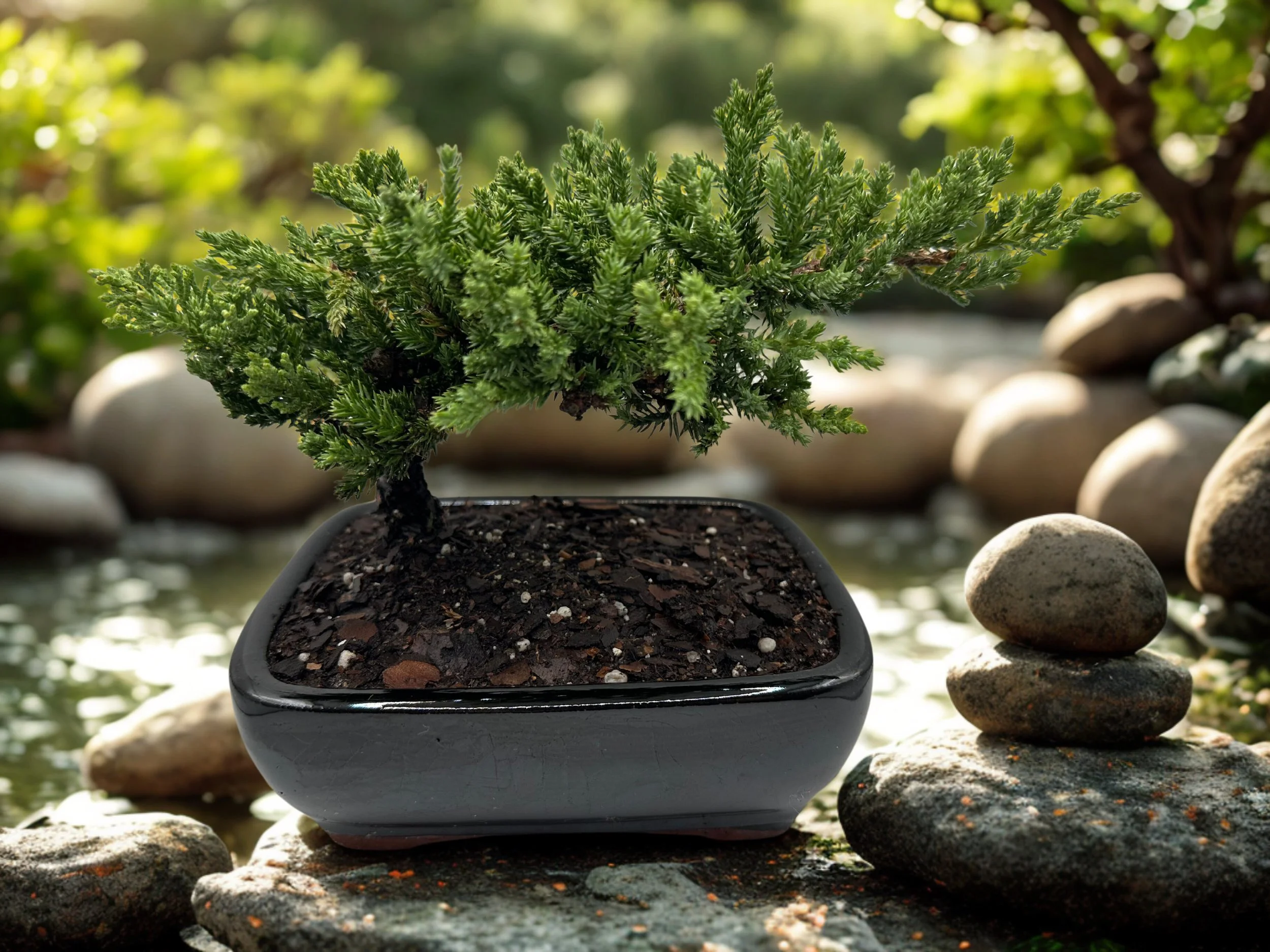 3-Year-Old Juniper Bonsai Tree with large ceramic pot