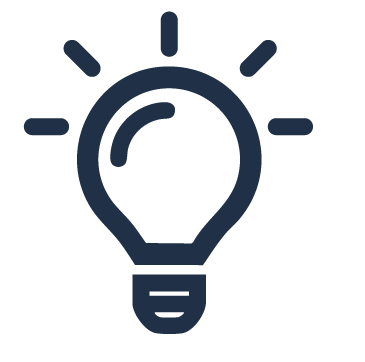Icon of a light bulb with lines radiating from it, representing an idea or inspiration.